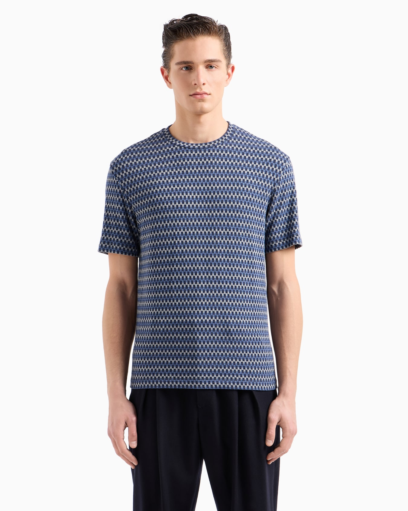 Stretch viscose jacquard jersey crew-neck T-shirt Slide 1
