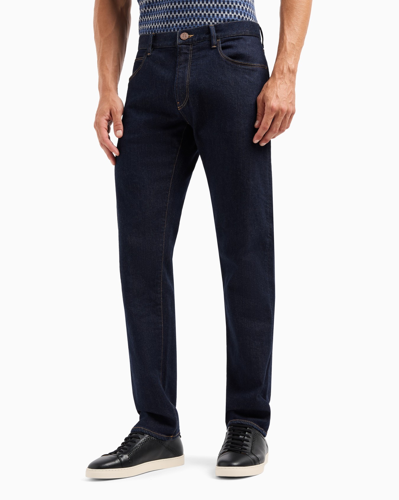 Five-pocket, regular-fit, stretch-cotton denim trousers Slide 3