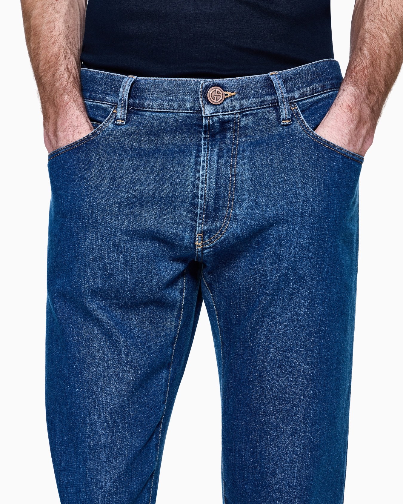Pantalones cinco bolsillos regular fit de denim de algodón elástico Diapositiva 4