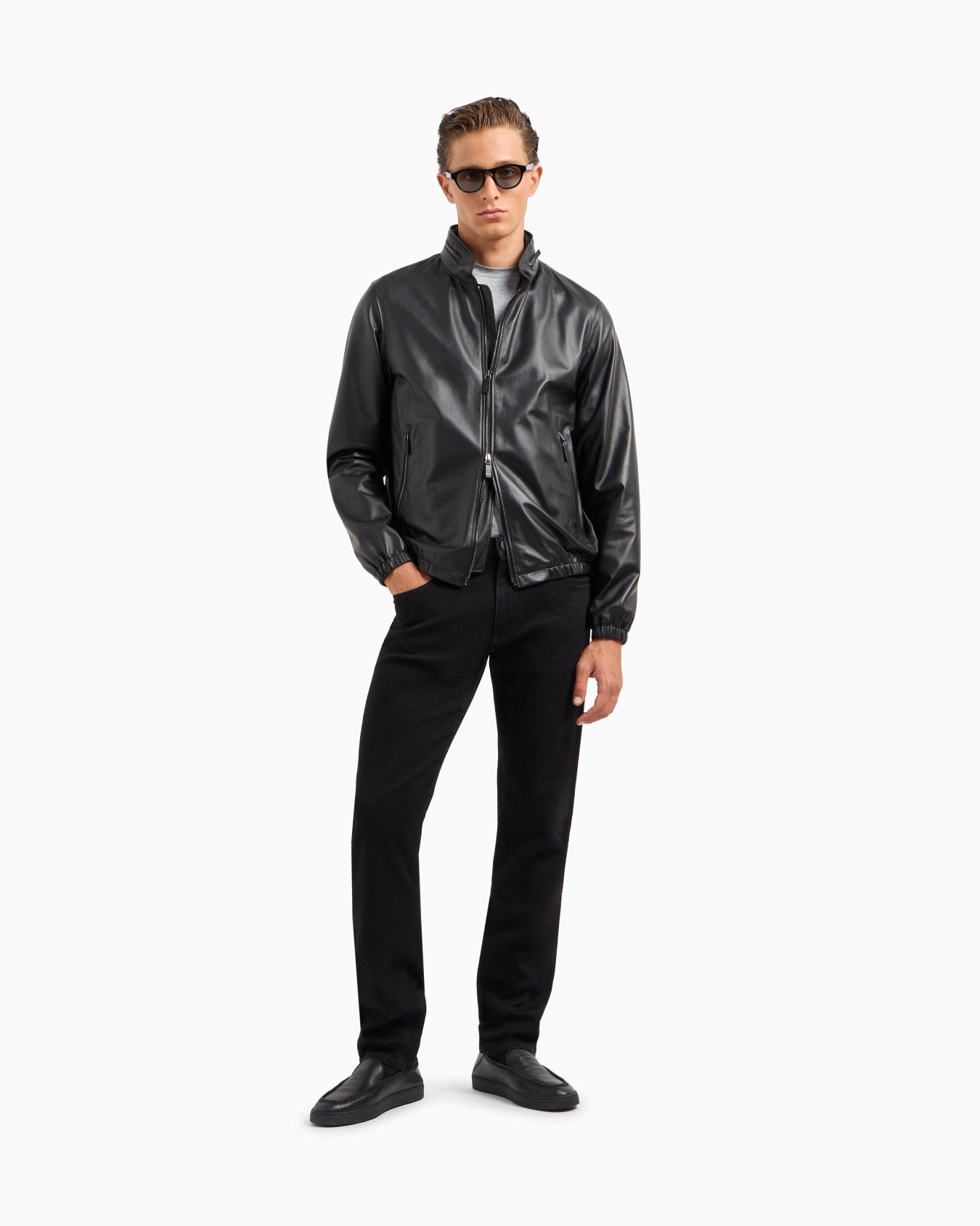 Five-pocket, regular-fit, stretch-cotton denim trousers Slide 1