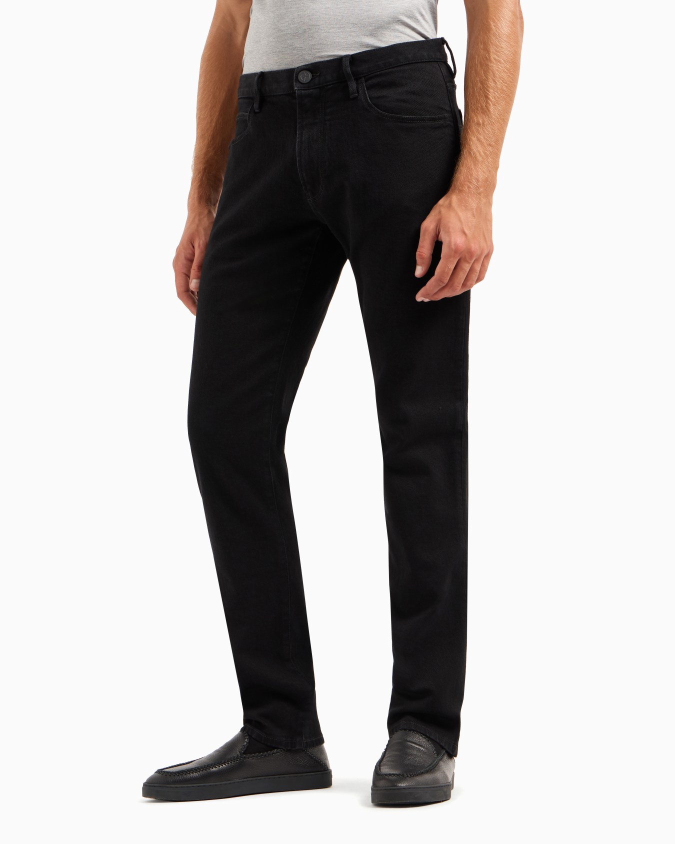 Five-pocket, regular-fit, stretch-cotton denim trousers Slide 3