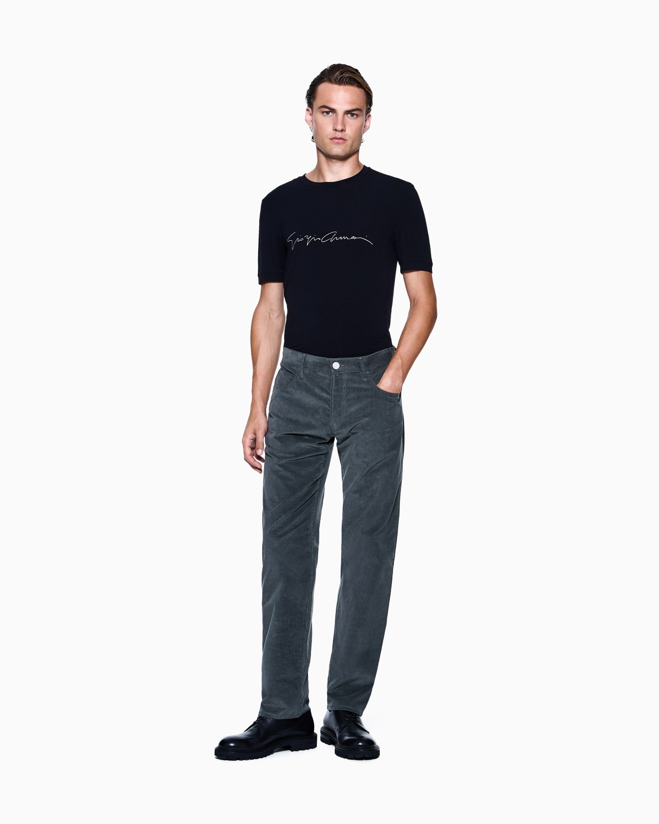 Regular-fit, five-pocket trousers in cotton and cashmere Slide 1