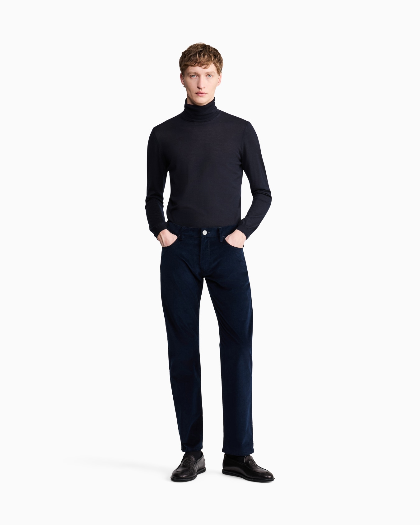 Regular-fit, five-pocket trousers in cotton and cashmere Slide 1