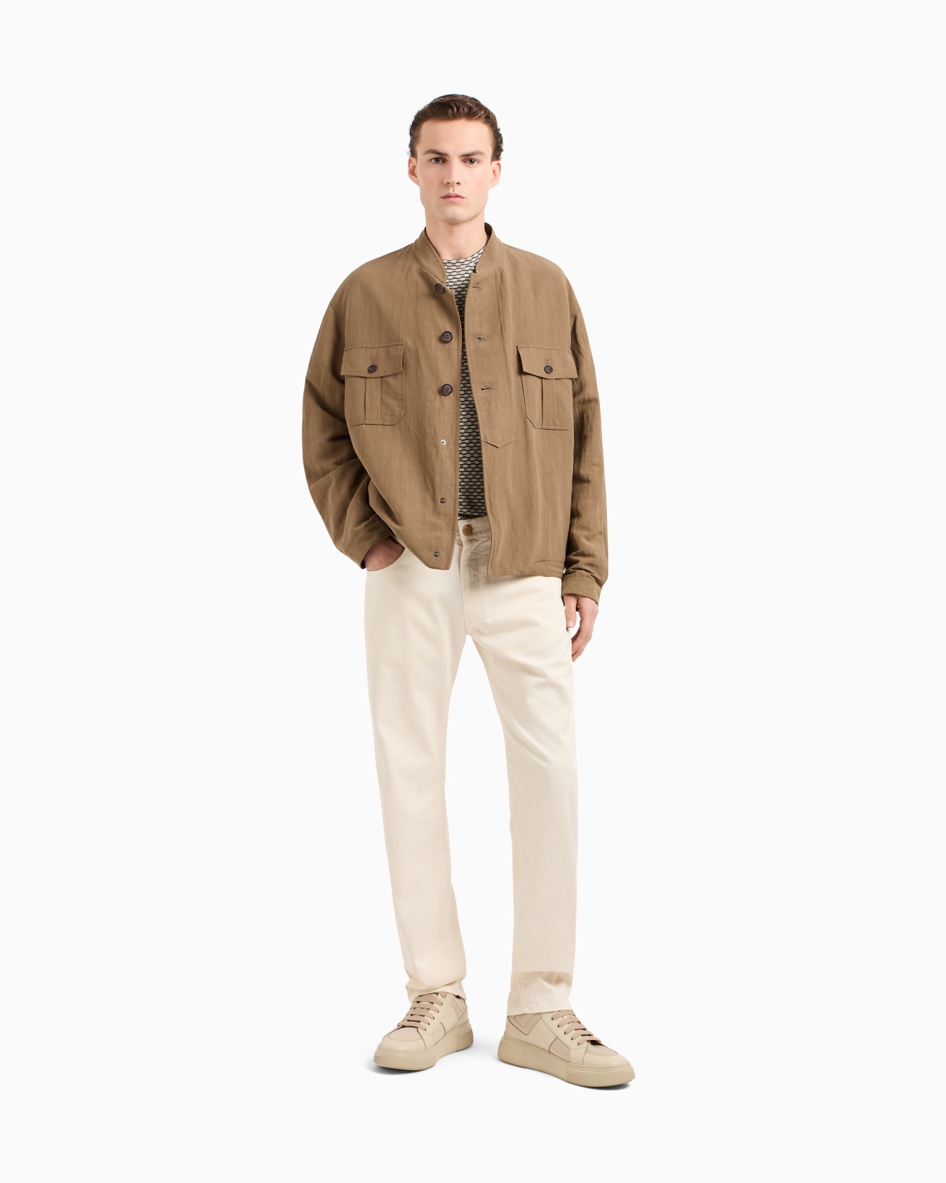 Pantalon 5 poches coupe classique en coton et soie stretch Diapositive 1