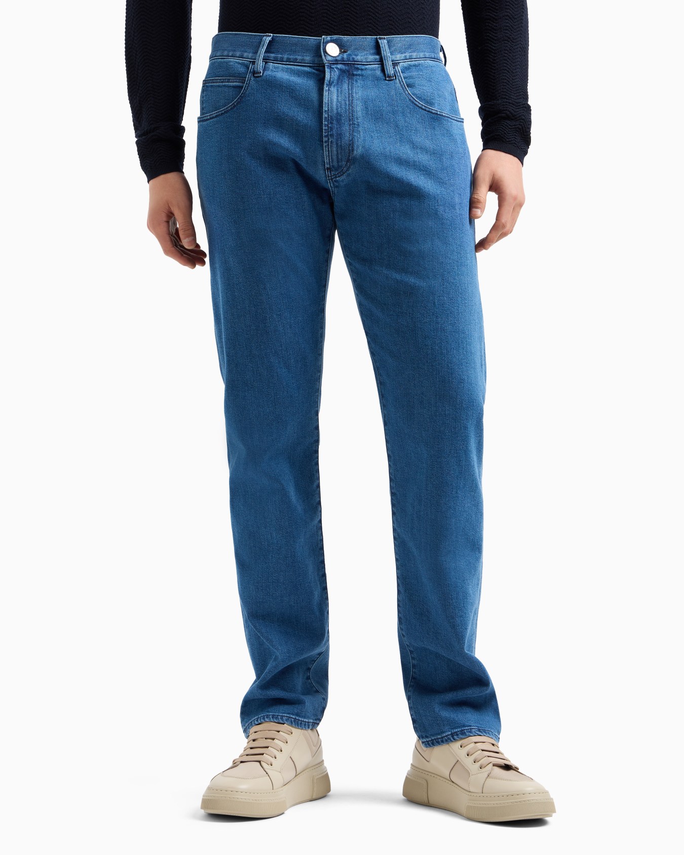 Pantaloni 5 tasche regular fit in denim di cotone stretch Slide 3