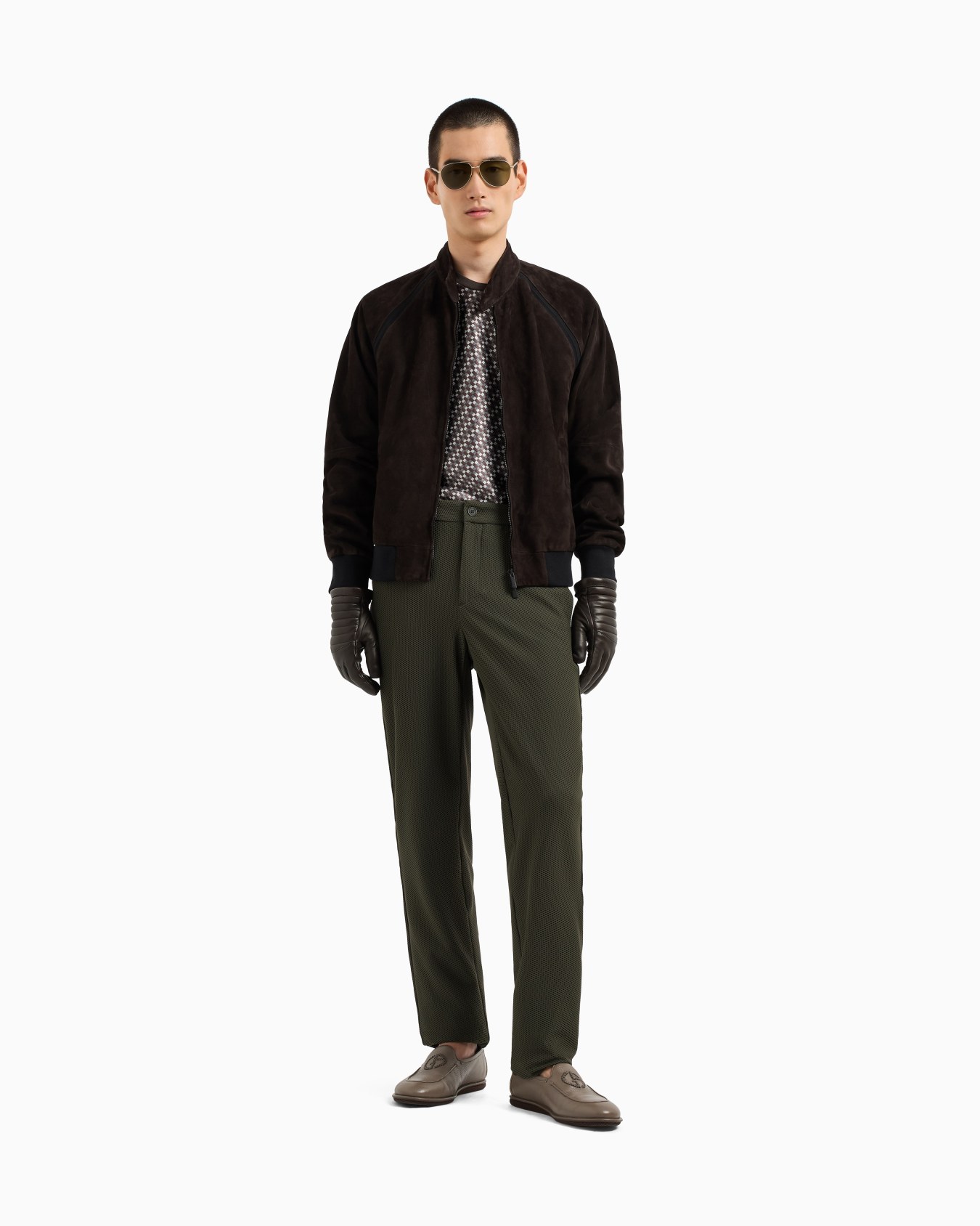 Pantaloni flat front in gaufré tecnico Slide 1