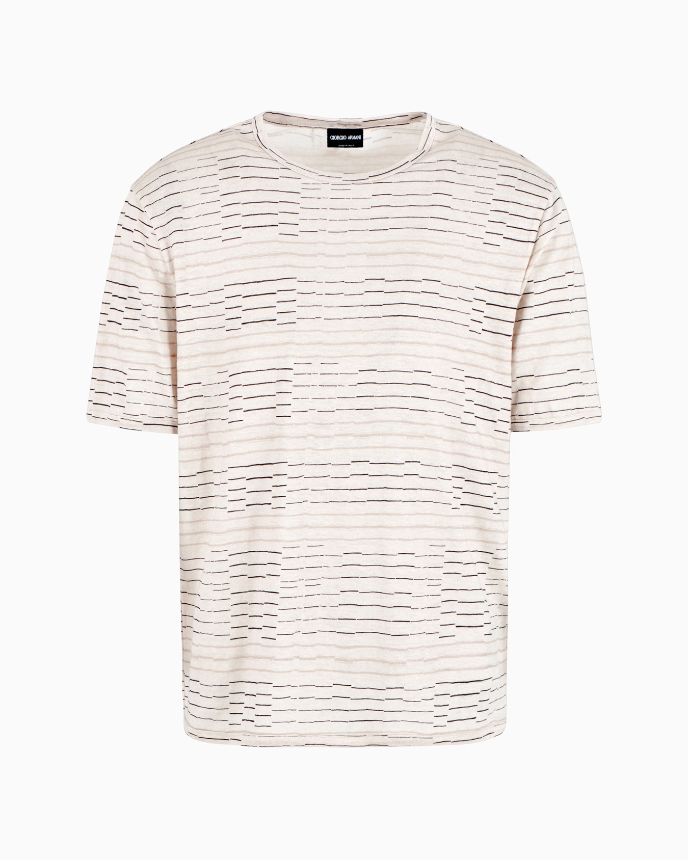 Irregular striped print linen crew-neck T-shirt Slide 0
