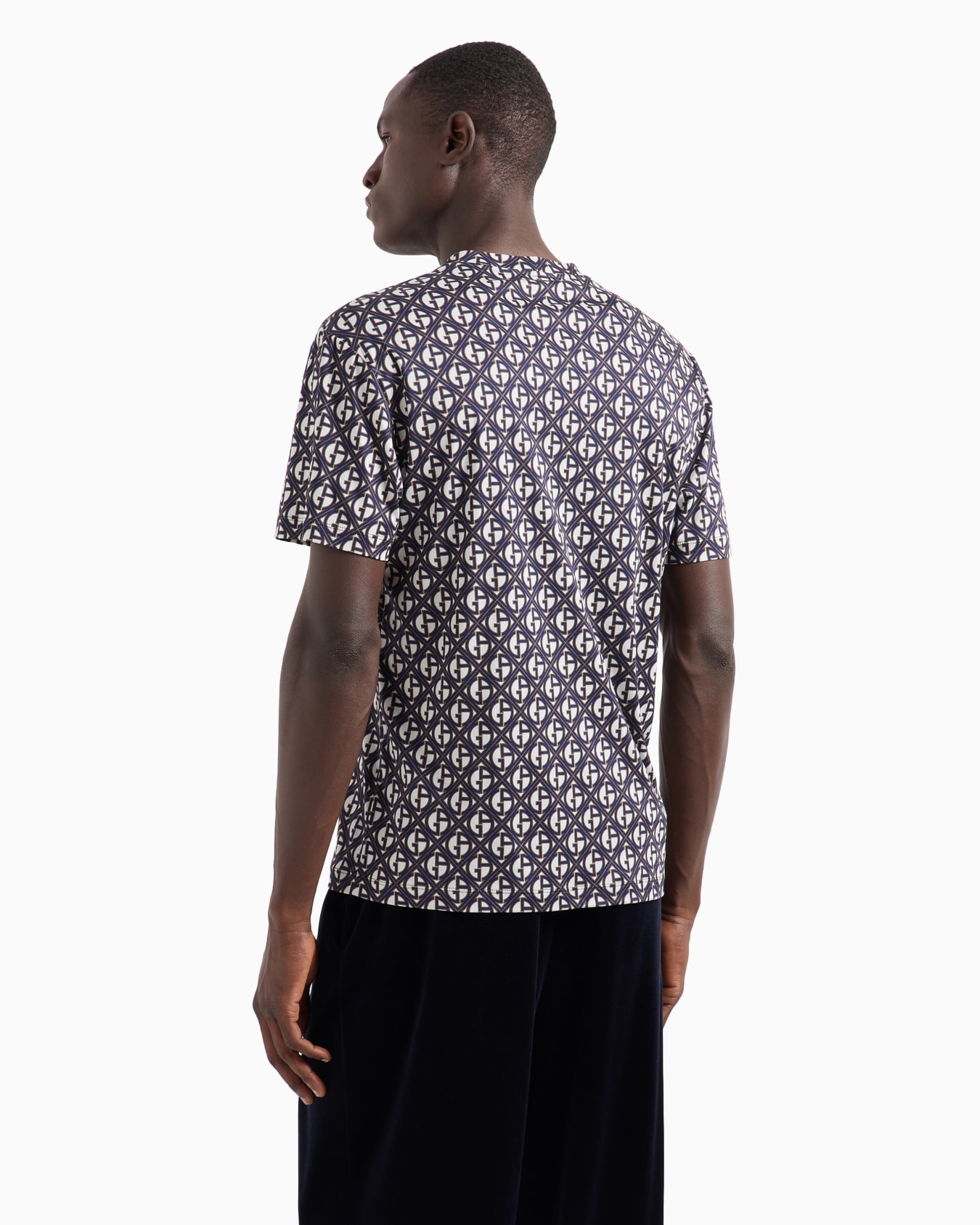 Crew-neck T-shirt in monogrammed silk and cotton Slide 2