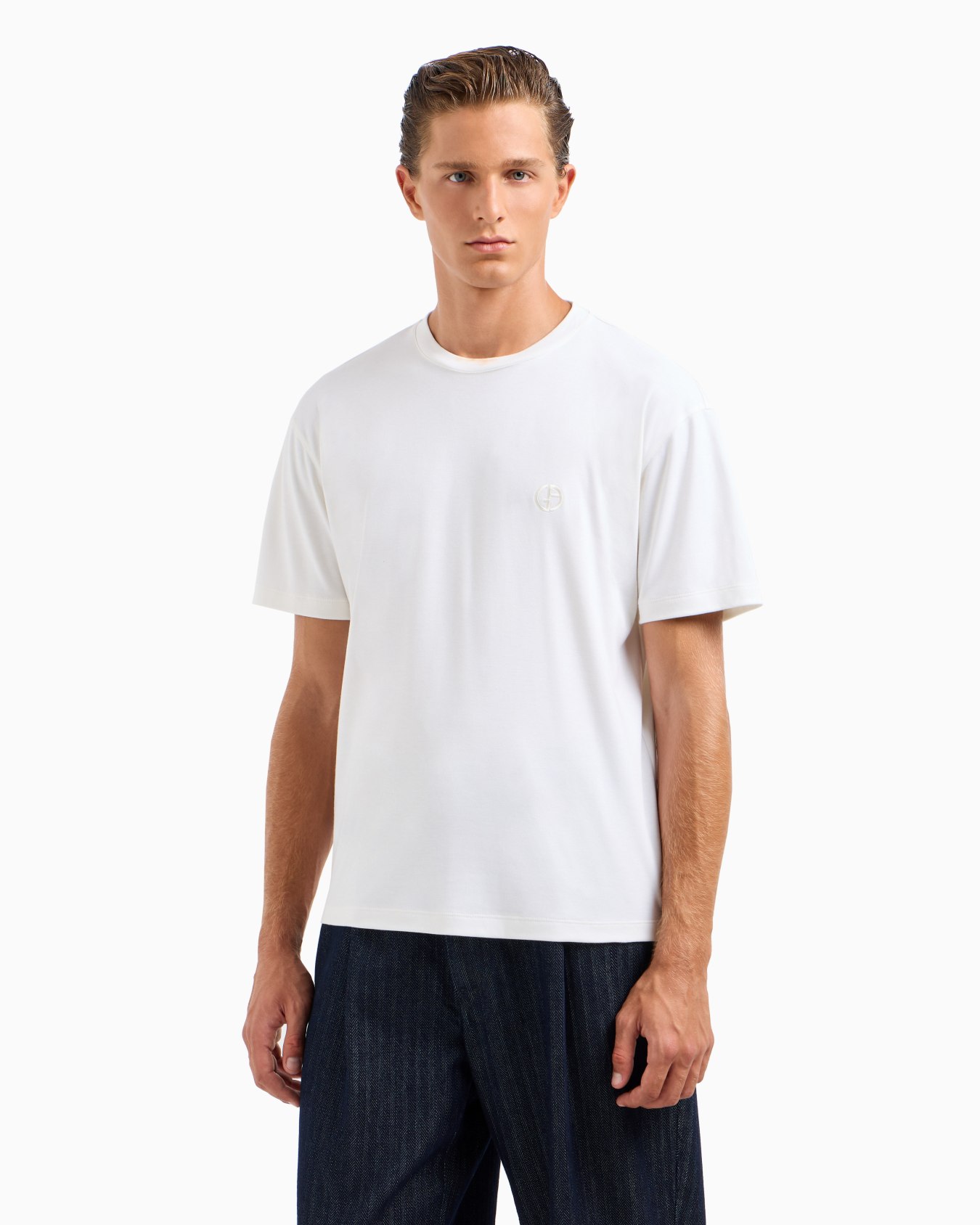 Cashmere and cotton interlock crew-neck T-shirt Slide 3