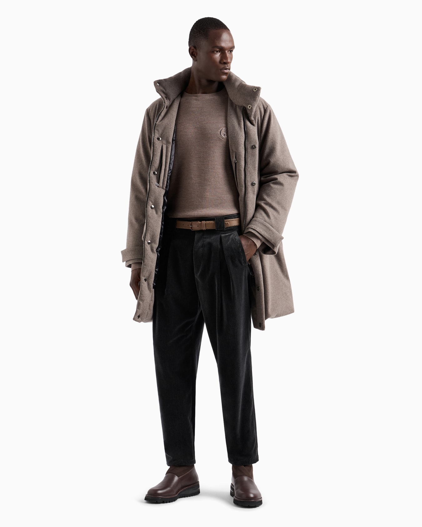 Long cashmere pea coat with down padding Slide 3