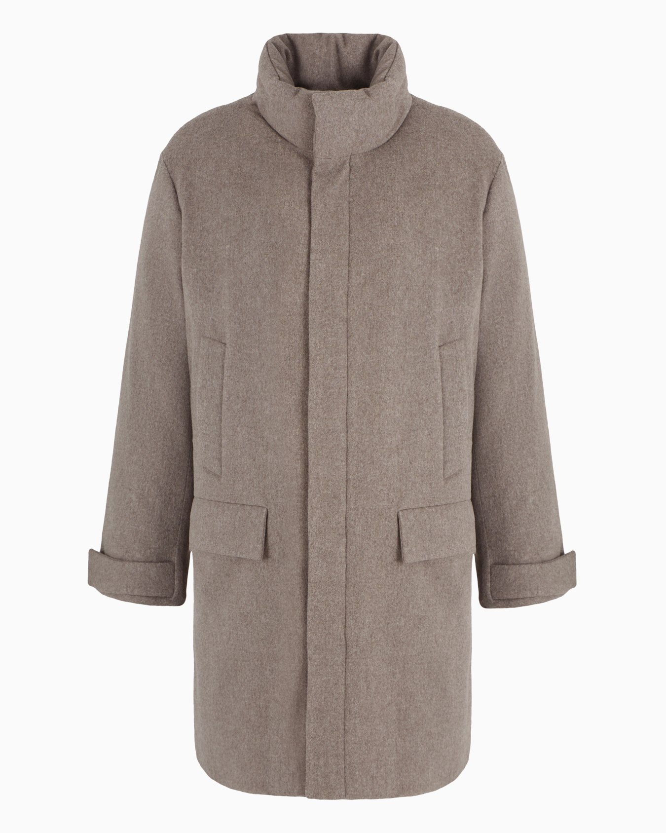 Long cashmere pea coat with down padding Slide 0