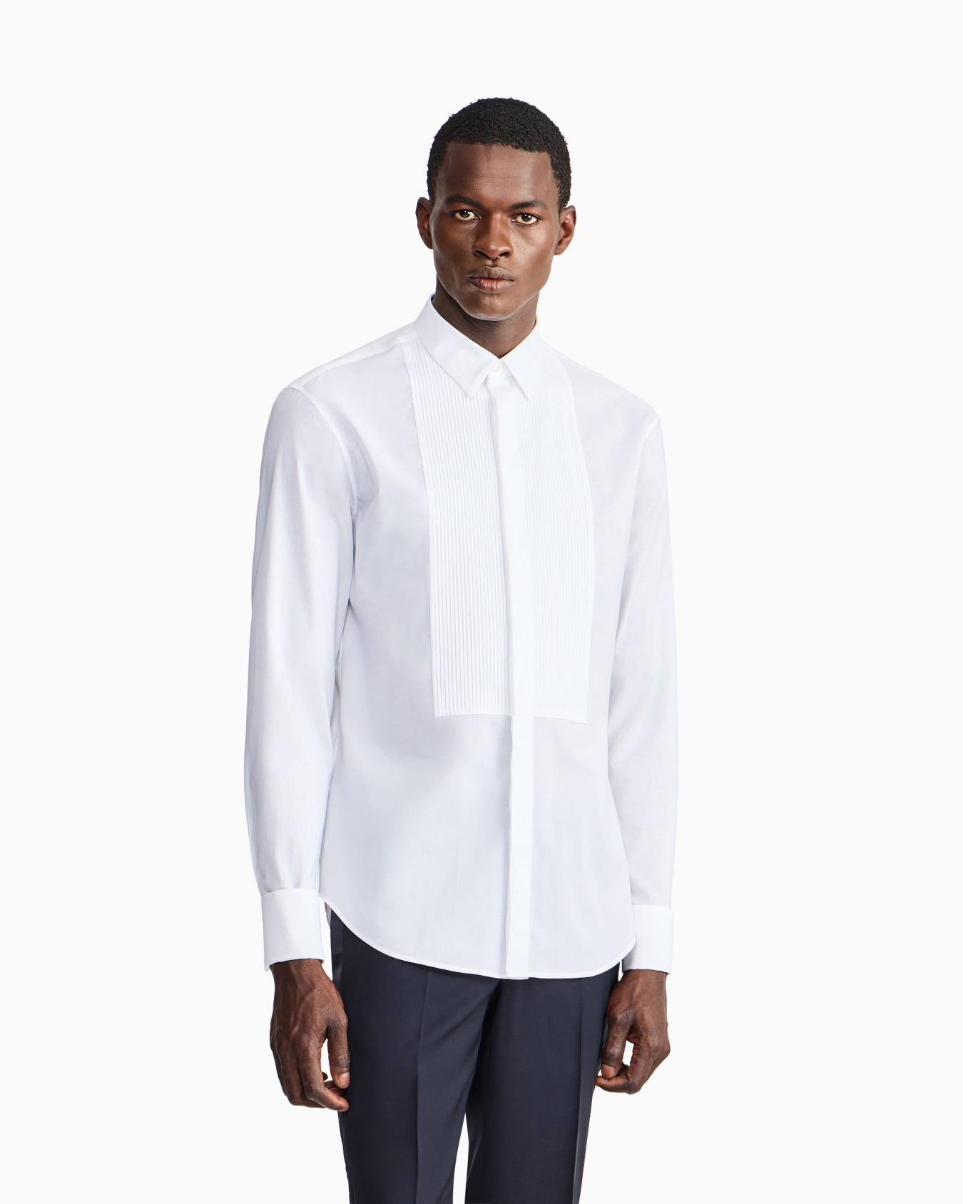 Cotton tuxedo shirt with pleated detail Slide 3