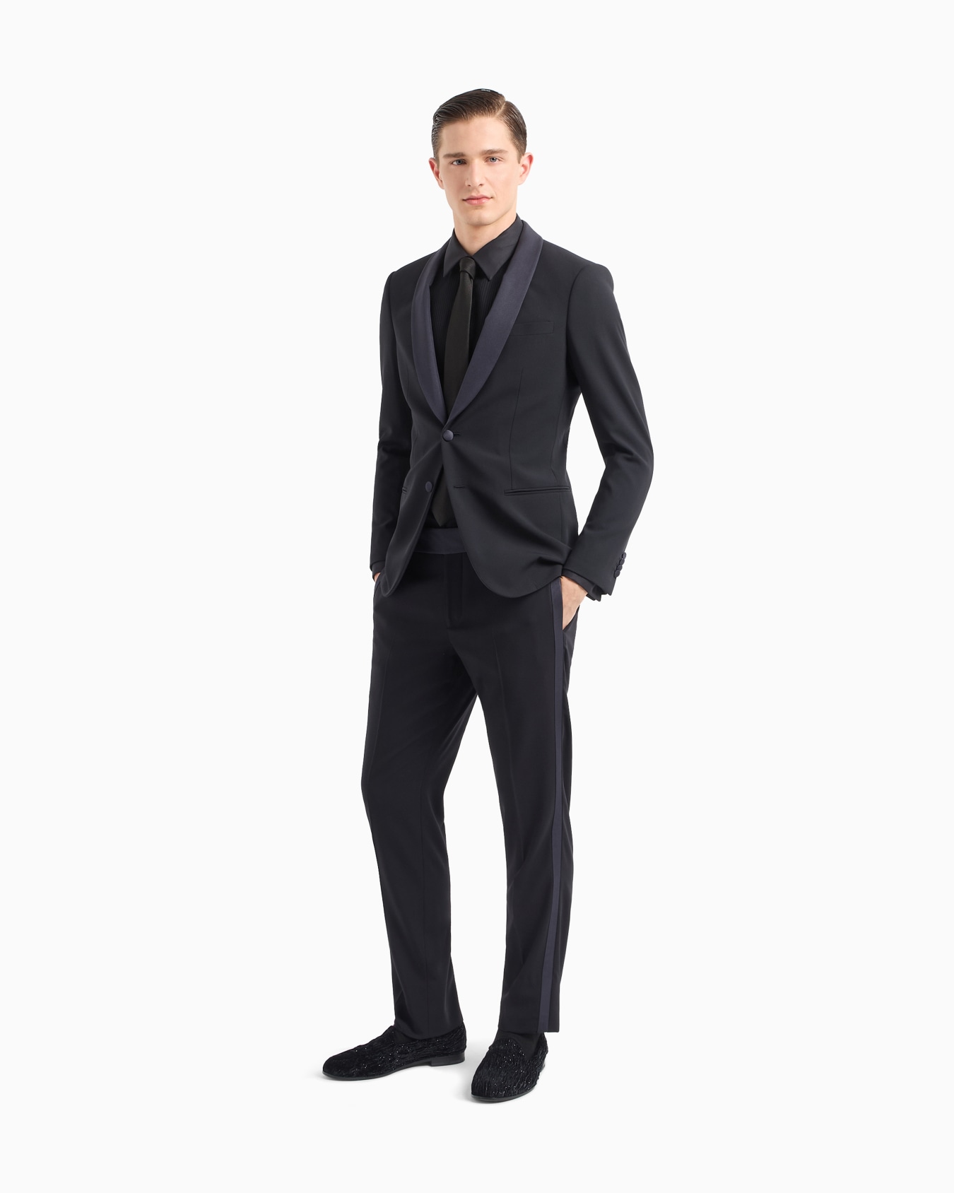 Cotton tuxedo shirt with pleated detail Slide 1