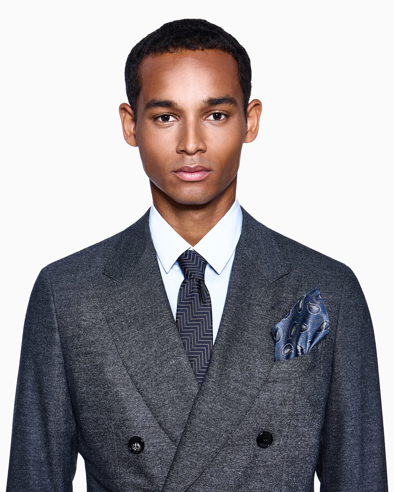 Napoli Line double-breasted suit in denim-effect virgin wool and cashmere Slide 3