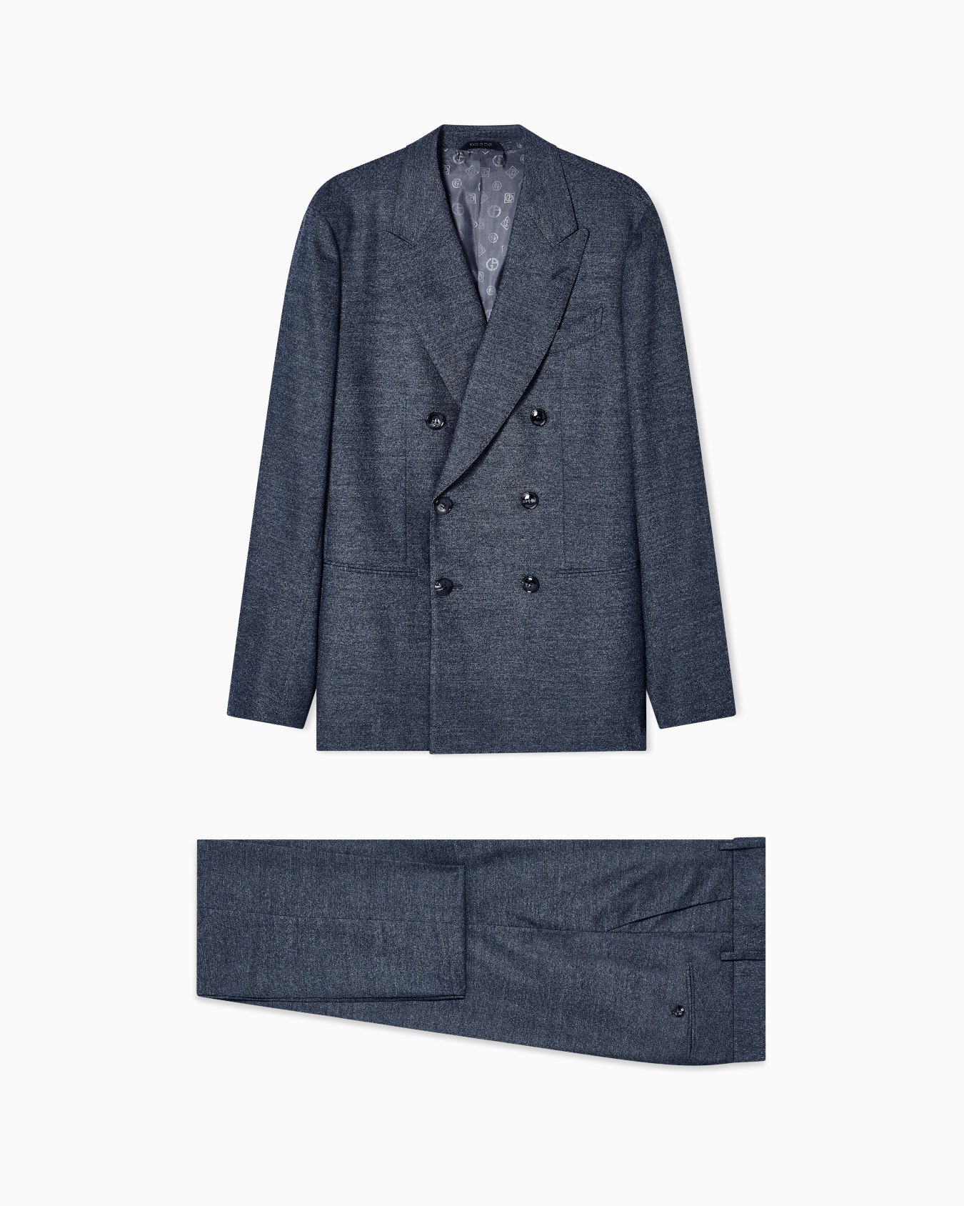 Napoli Line double-breasted suit in denim-effect virgin wool and cashmere Slide 0