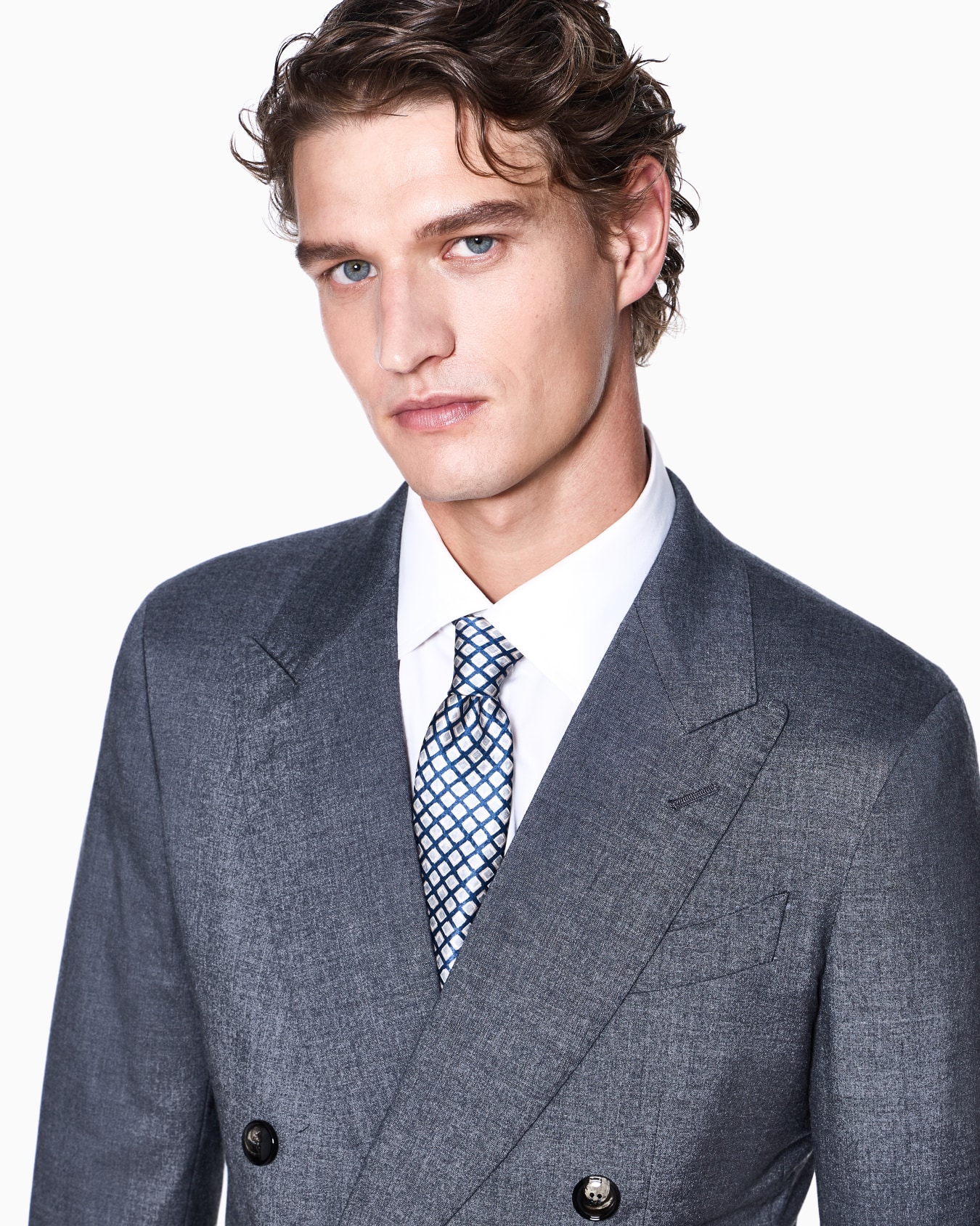 Napoli Line double-breasted suit in mélange cashmere and silk Slide 3