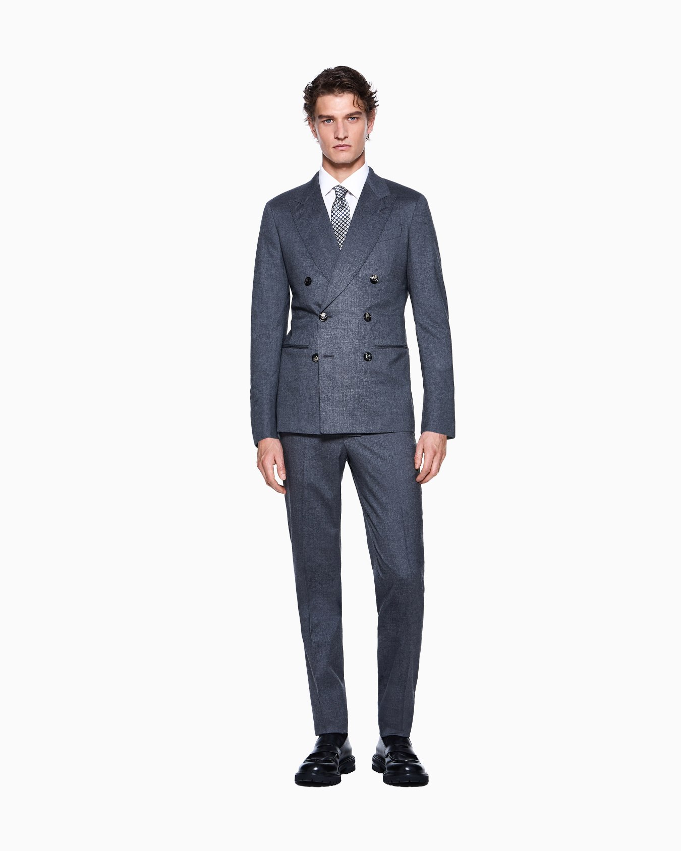 Napoli Line double-breasted suit in mélange cashmere and silk Slide 1