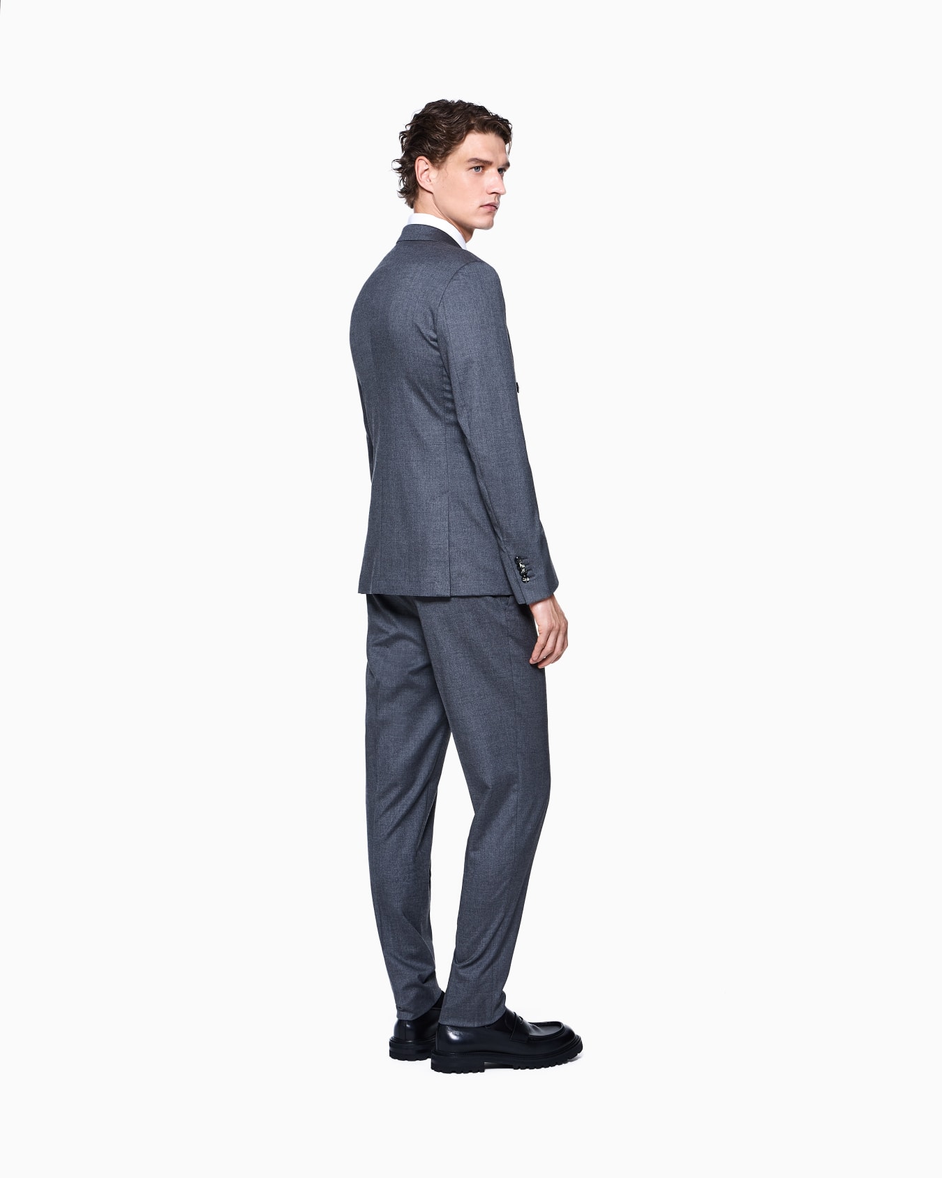 Napoli Line double-breasted suit in mélange cashmere and silk Slide 2