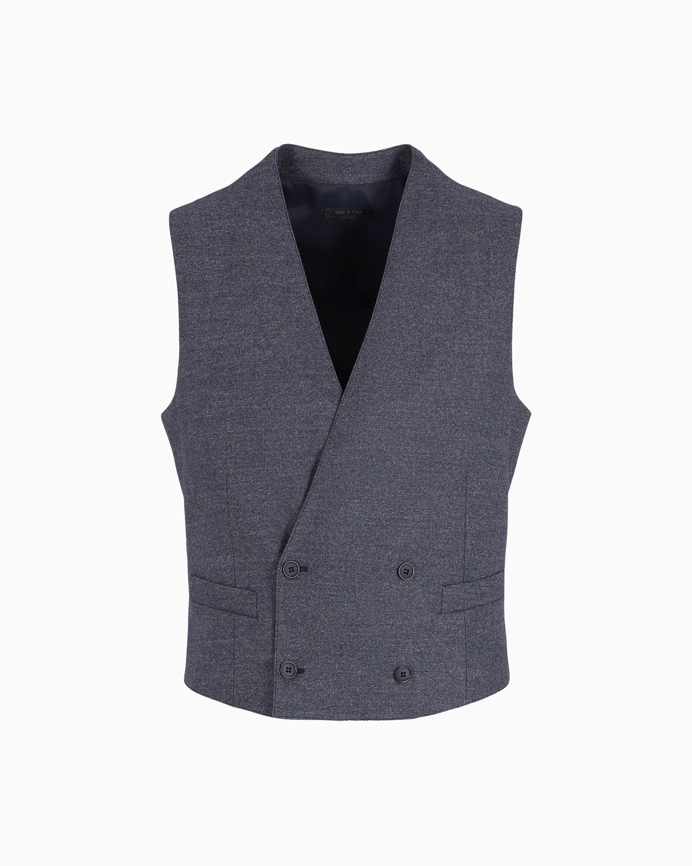 Gilet doppiopetto in lana vergine e cashmere effetto denim Slide 0