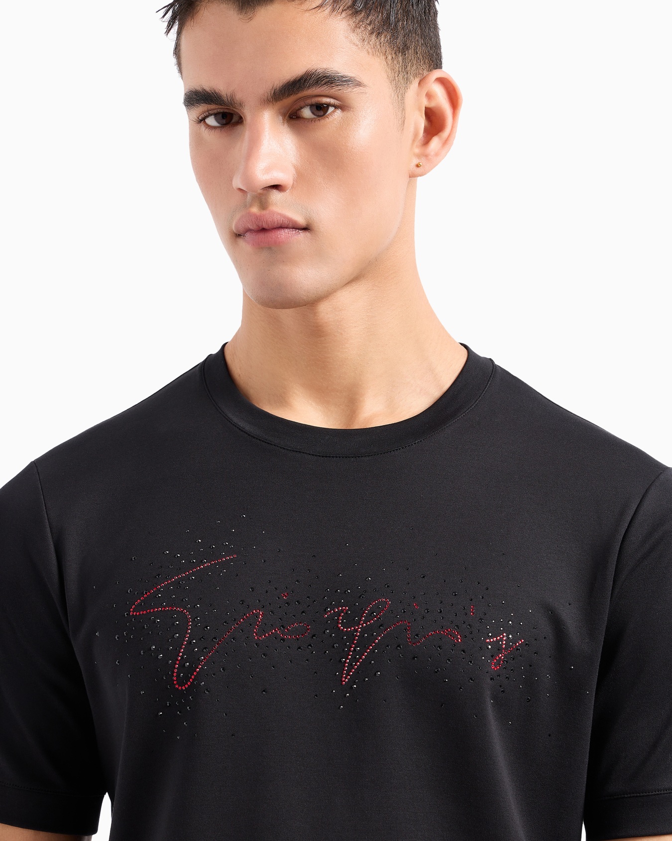Giorgio's crew-neck cotton-jersey T-shirt with crystal embroidery Slide 5