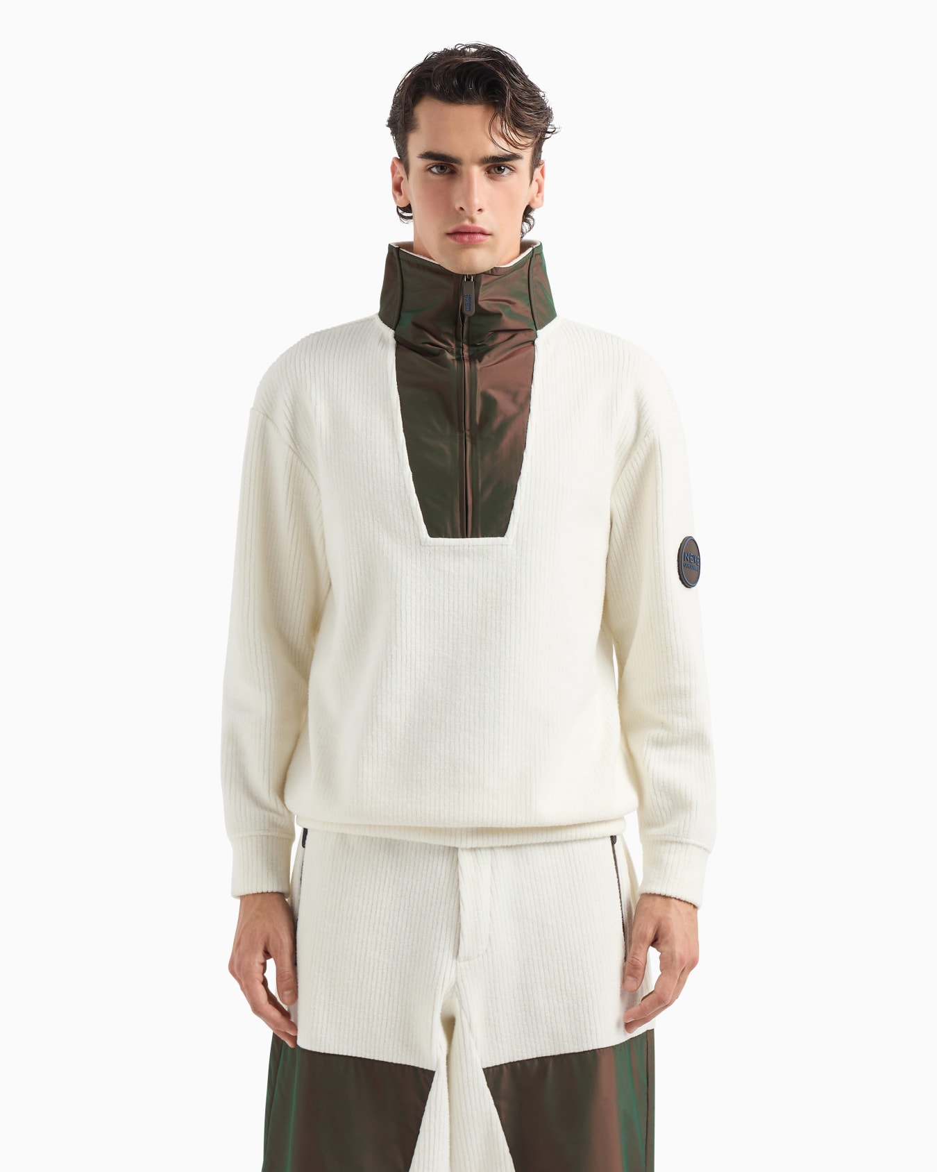 Giorgio Armani Neve three-quarter zip sweatshirt in ribbed cotton and cashmere Slide 1