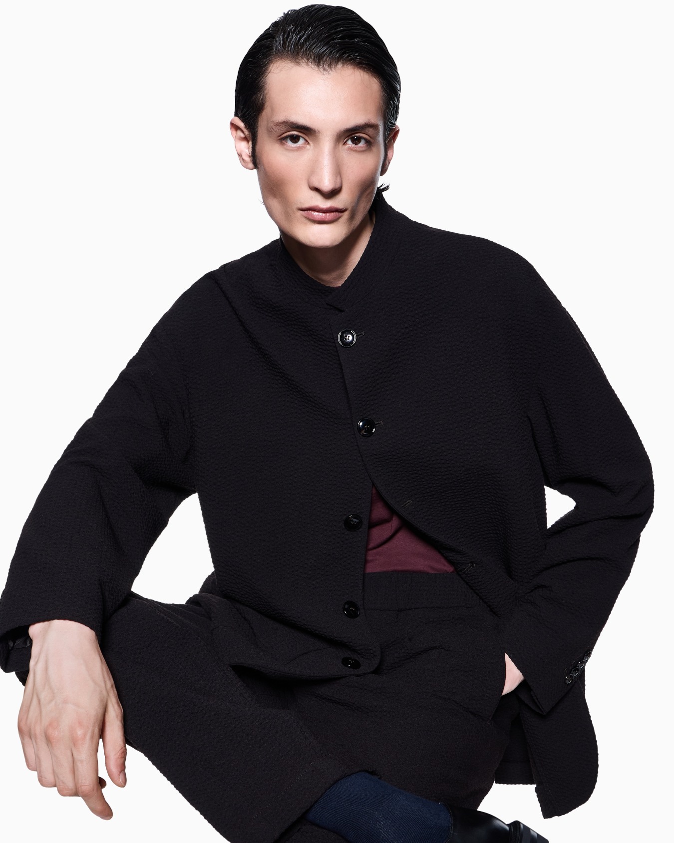 Pantalon à une pince en laine vierge et cachemire seersucker Diapositive 5