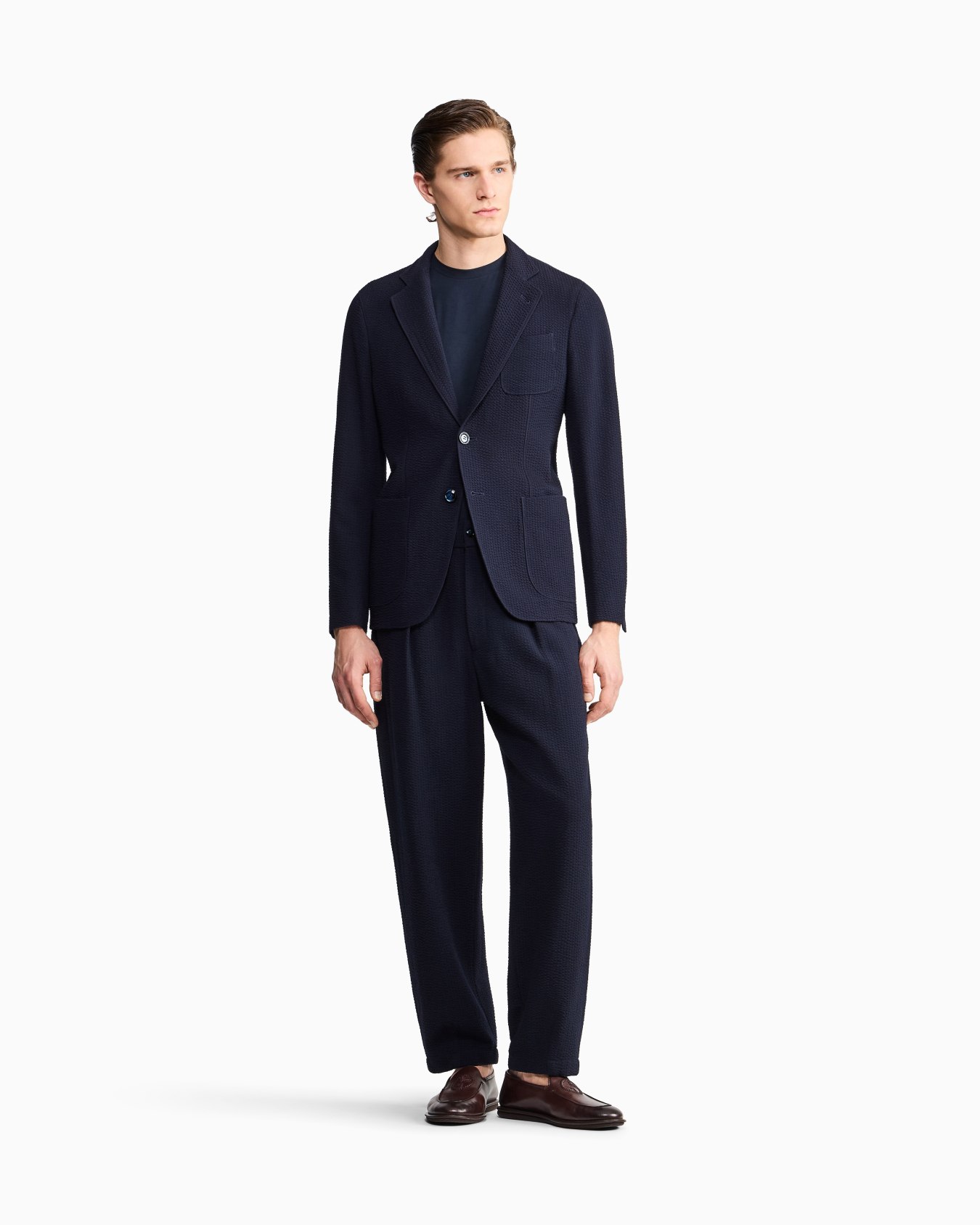 Pantalon à une pince en laine vierge et cachemire seersucker Diapositive 2
