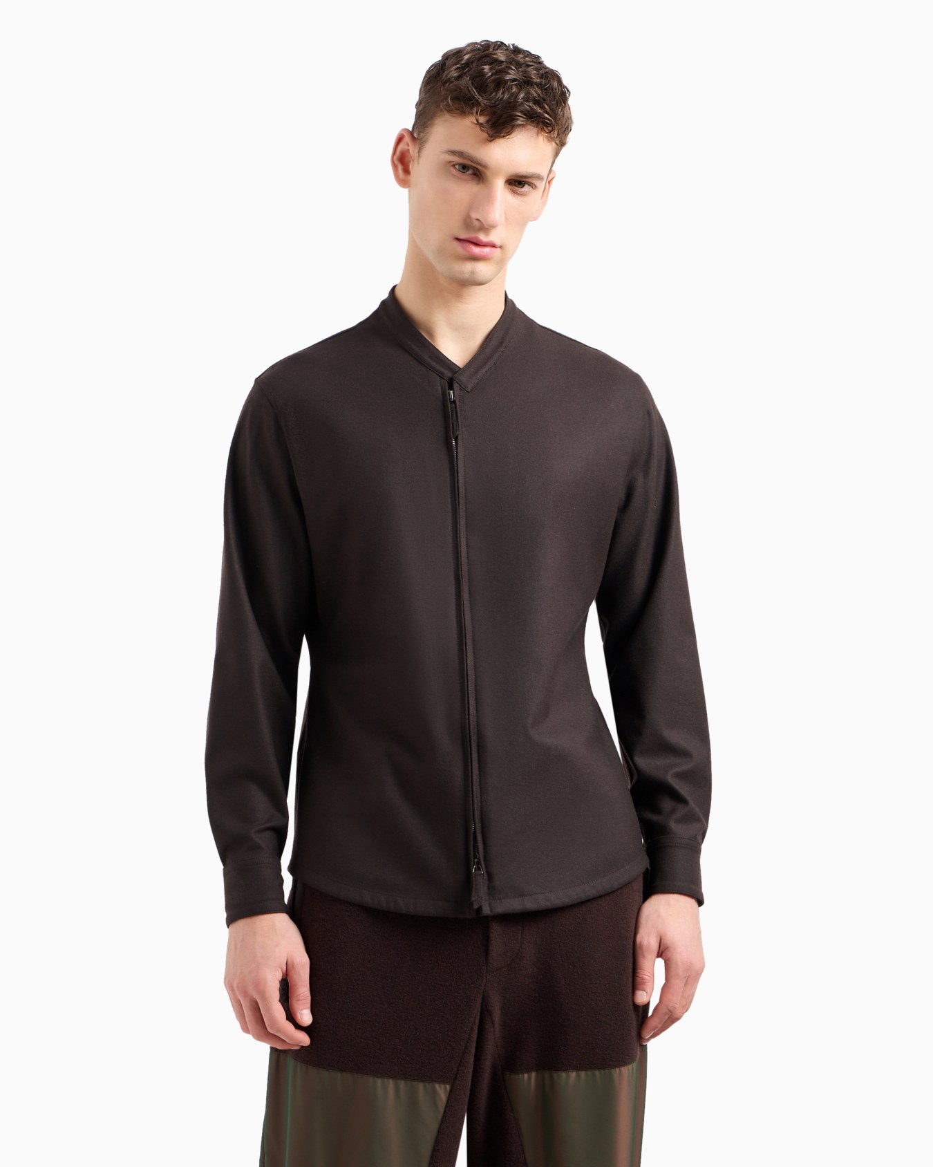 Veste chemise en drap de cachemire avec fermeture zippée Diapositive 1