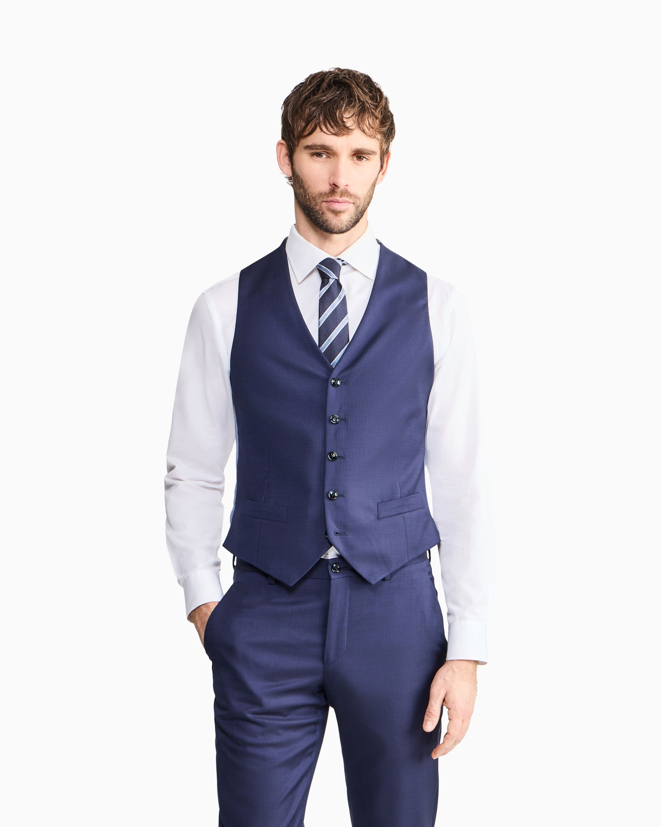 Single-breasted waistcoat in micro-armure wool Slide 3