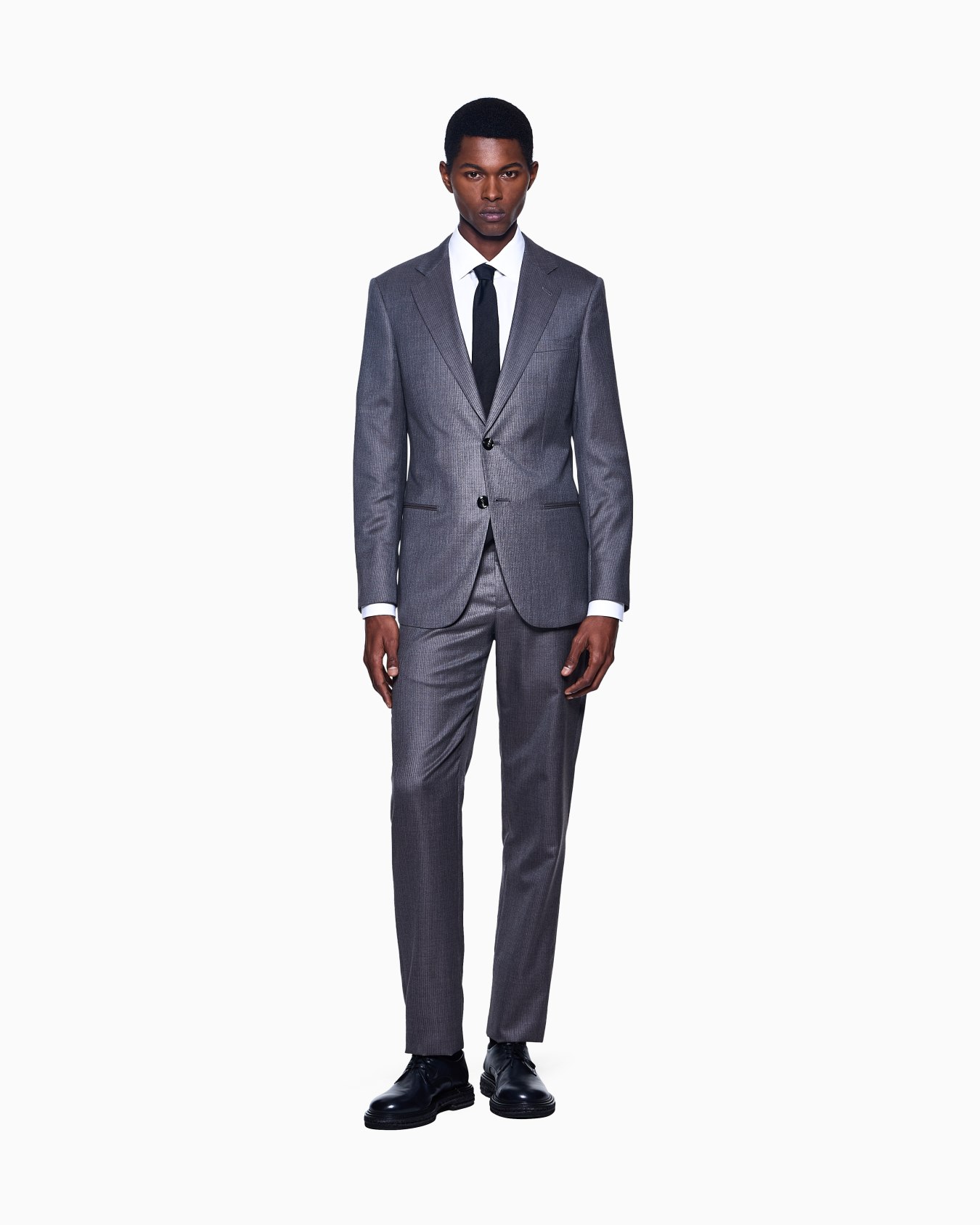 Single-breasted Soho Line suit in mélange micro-pinstriped virgin wool Slide 1