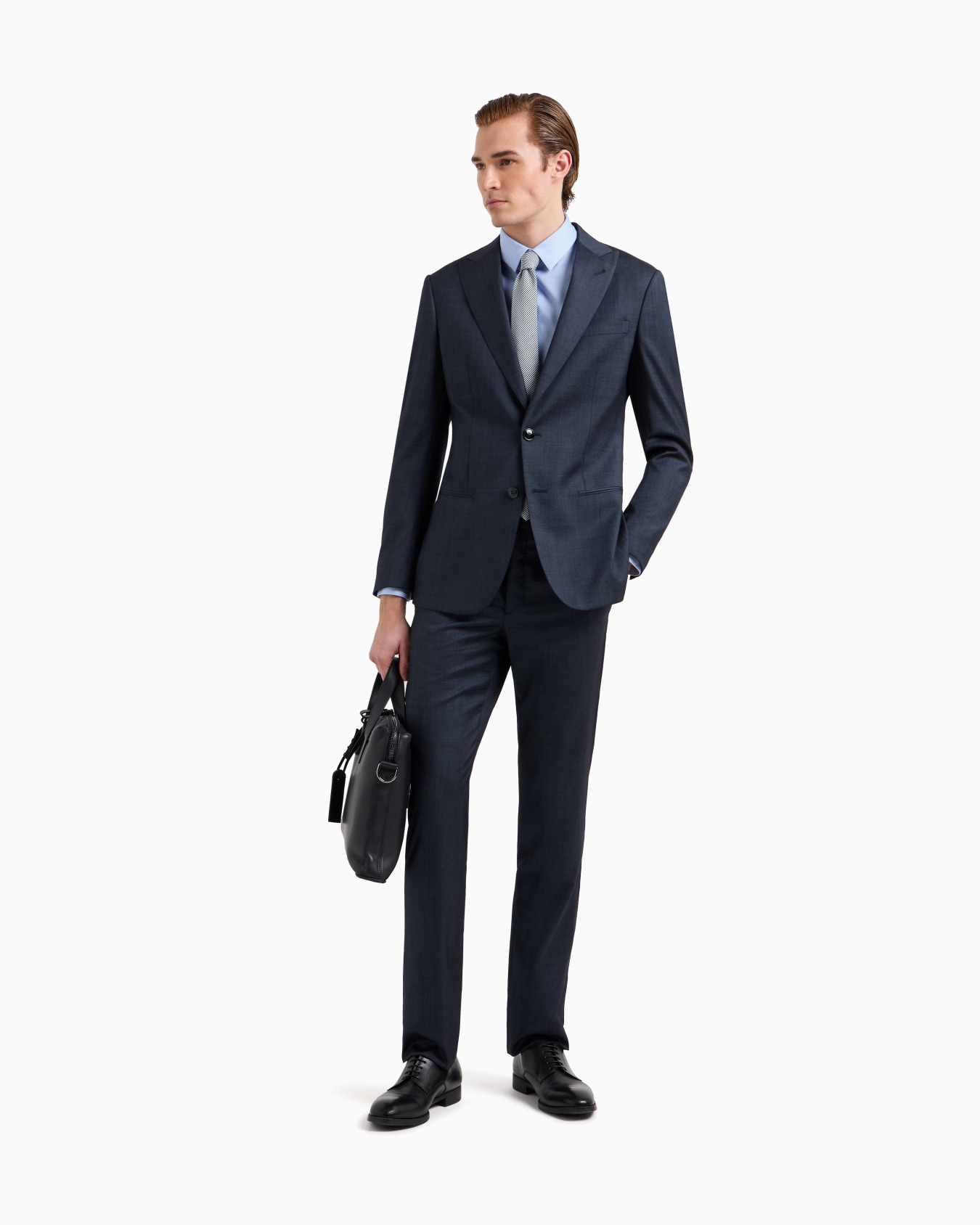 Soho line single-breasted suit in a chambray-effect wool and silk Slide 1