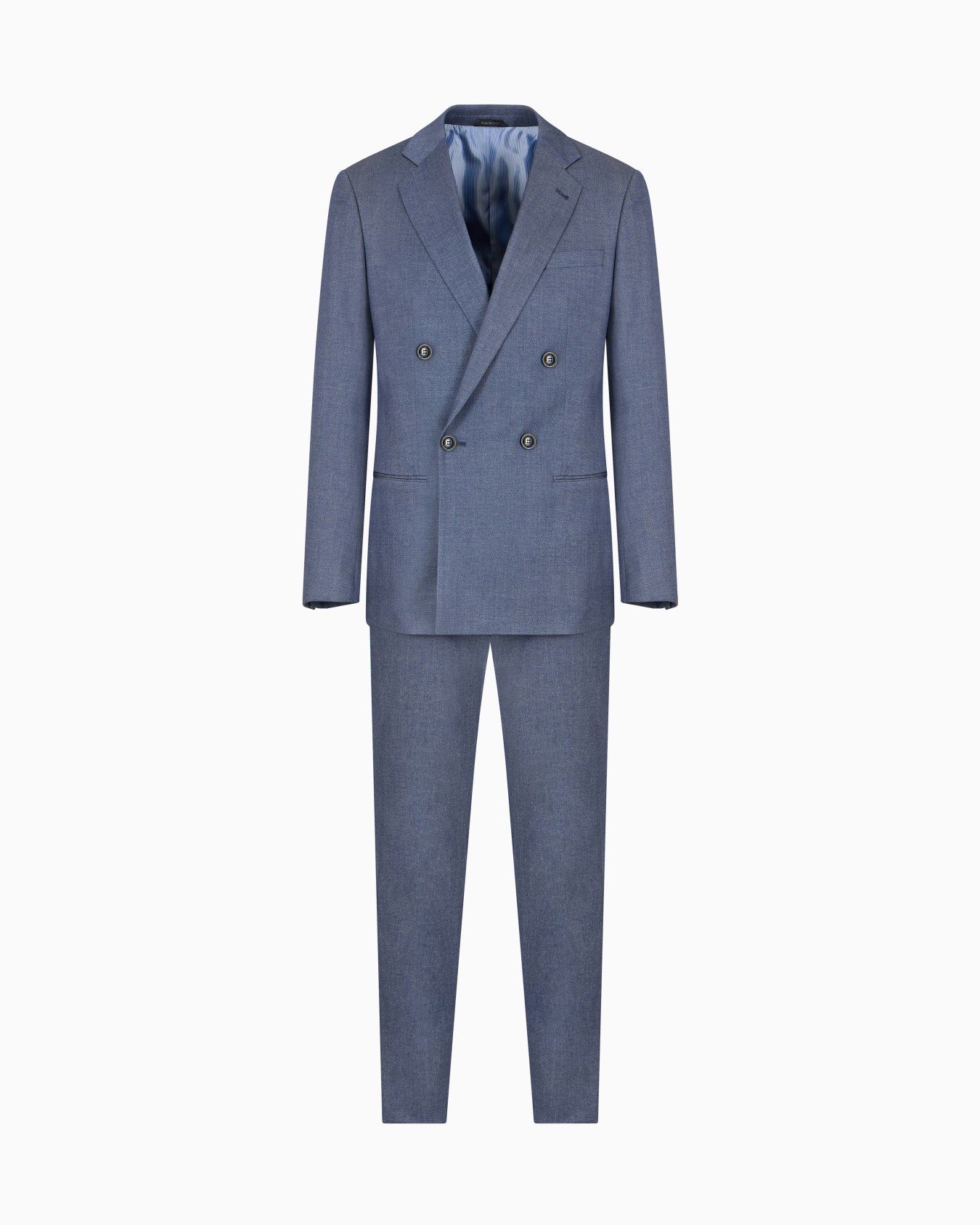 Soho line double-breasted denim-effect cashmere and stretch cotton suit Slide 0