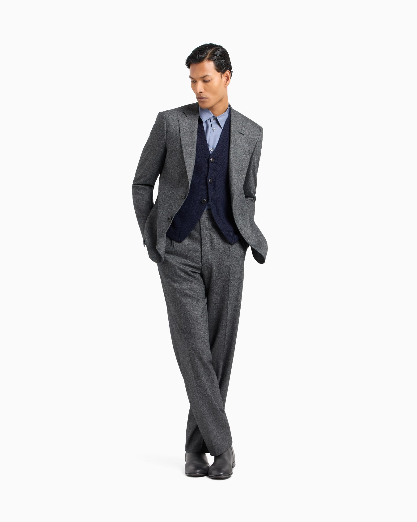 Abito Linea Soho monopetto in lana vergine e cashmere effetto denim Slide 1