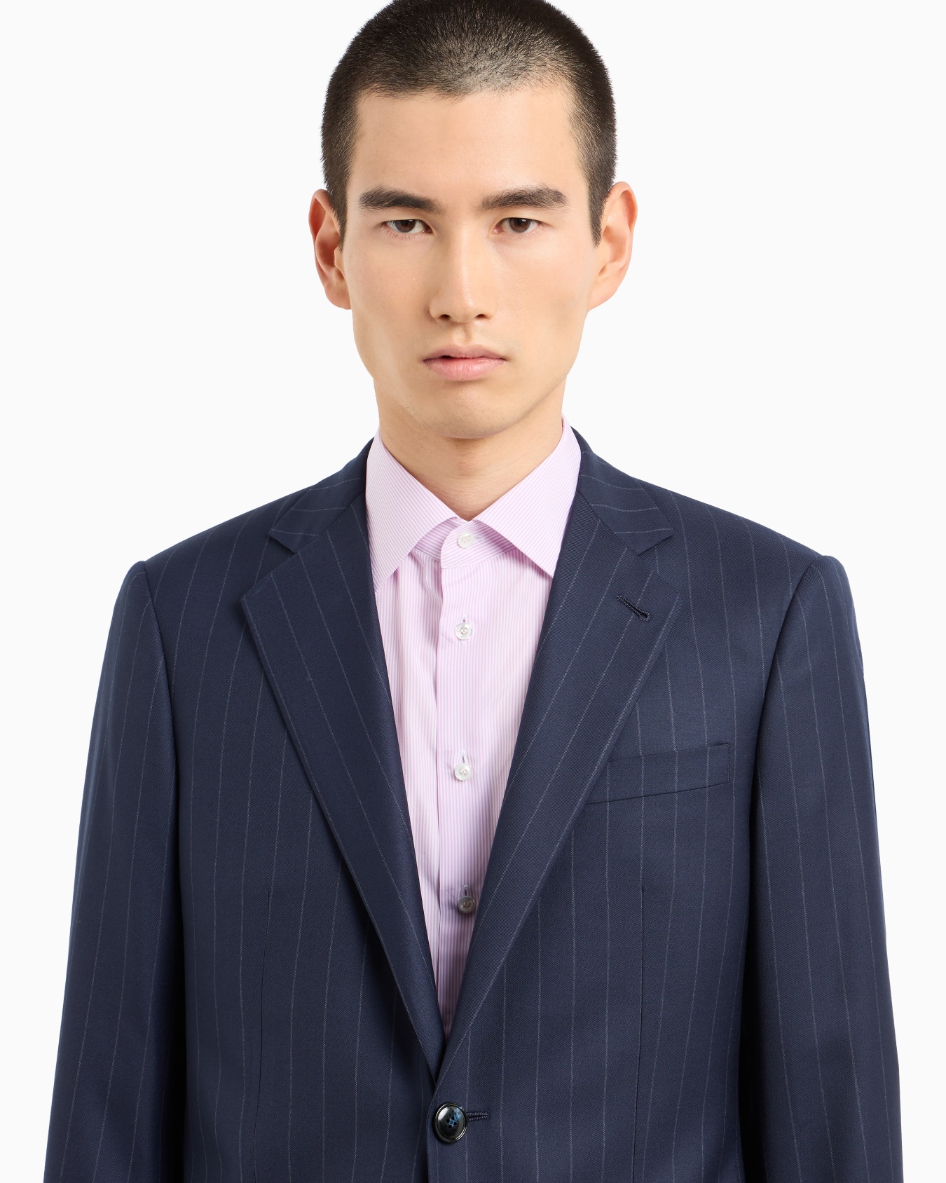 Costume gamme Soho à simple boutonnage en laine vierge finement rayée Diapositive 4