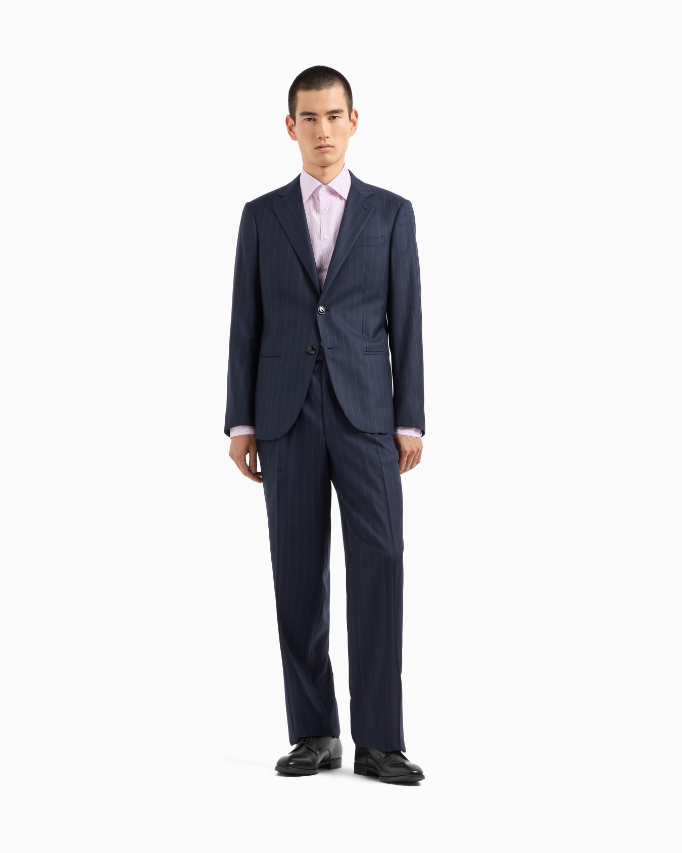 Costume gamme Soho à simple boutonnage en laine vierge finement rayée Diapositive 3