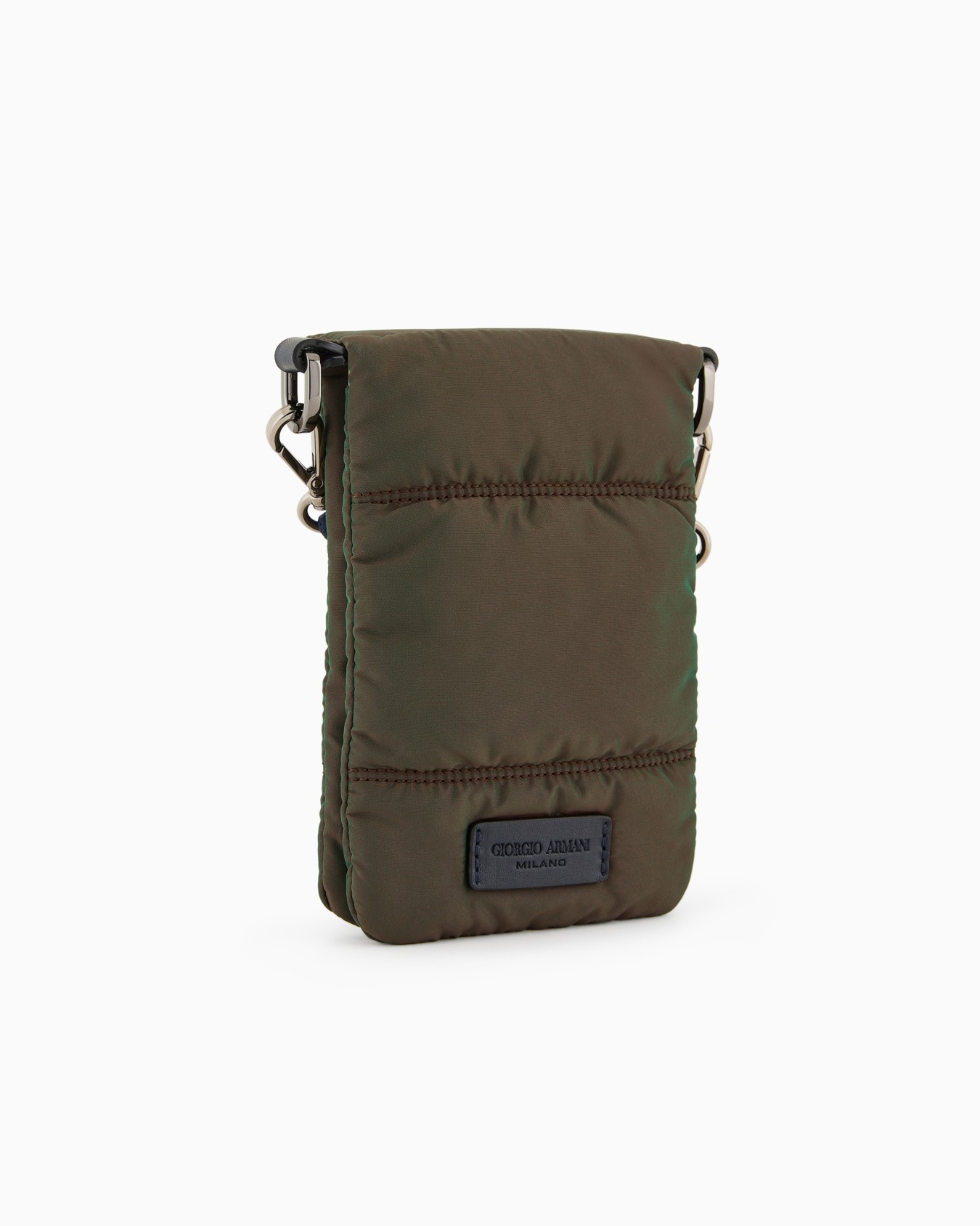 Giorgio Armani Neve mobile phone holder in leather and iridescent nylon Slide 1