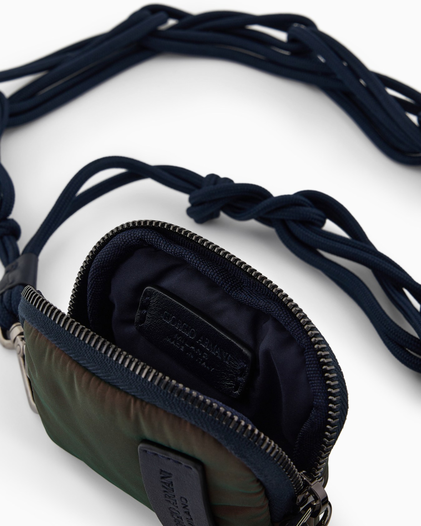 Giorgio Armani Neve card holder in leather and iridescent nylon Slide 2