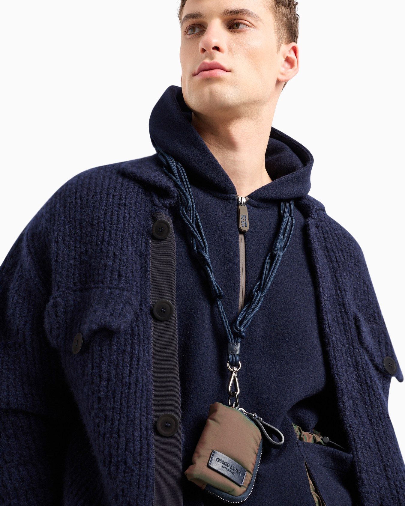 Giorgio Armani Neve card holder in leather and iridescent nylon Slide 4