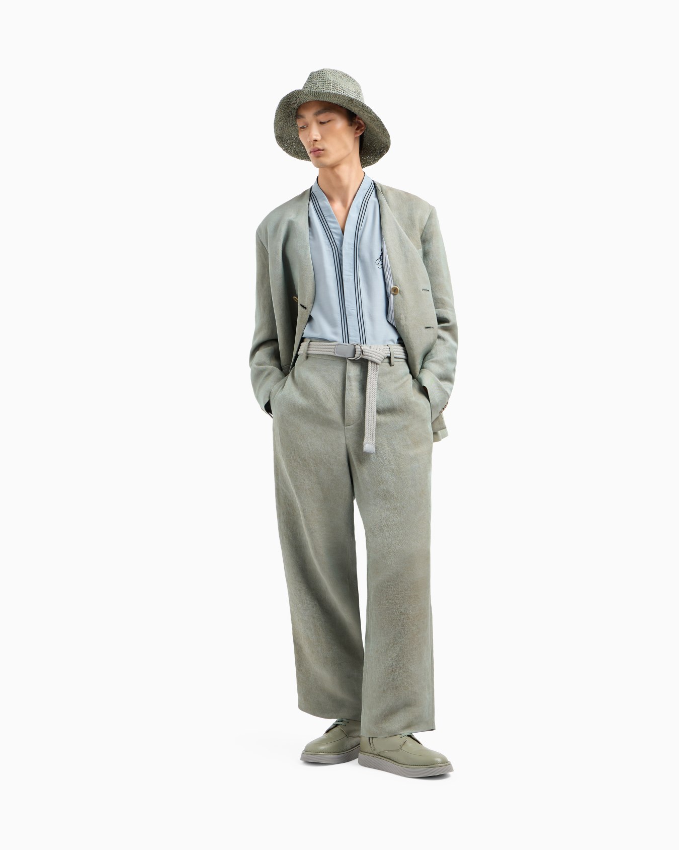 Flat-front trousers in iridescent linen twill Slide 2