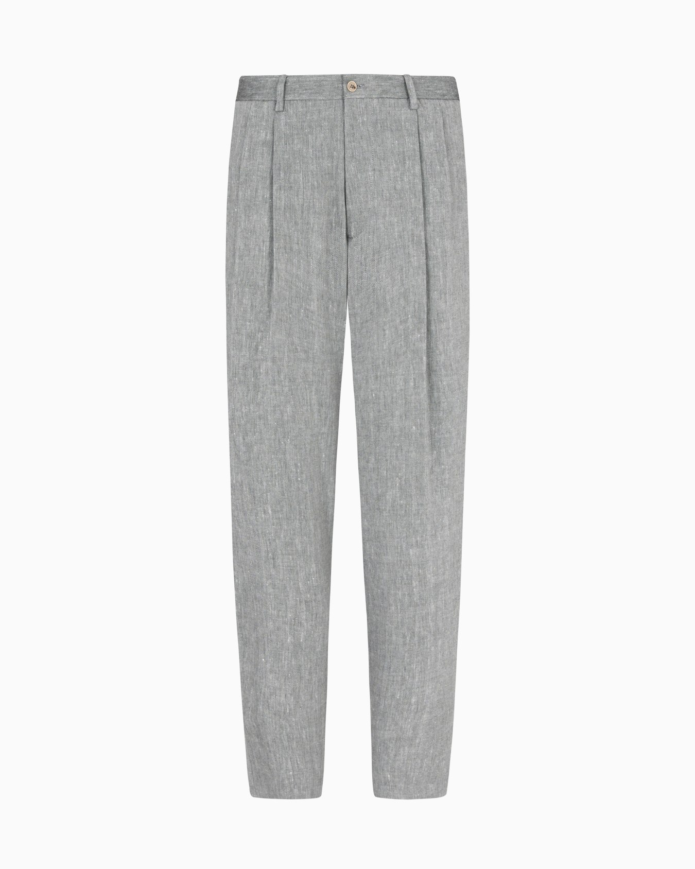 Double-pleat trousers in chevron linen and virgin wool Slide 0