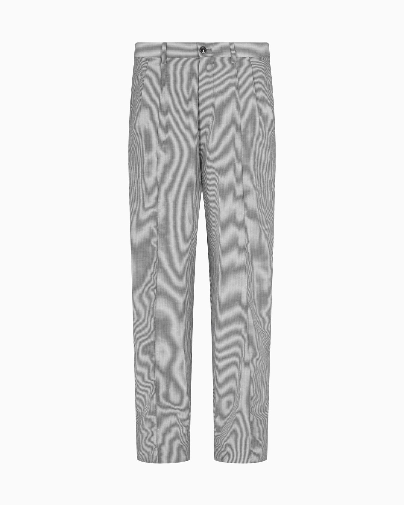 Striped viscose and linen single-pleat trousers Slide 0