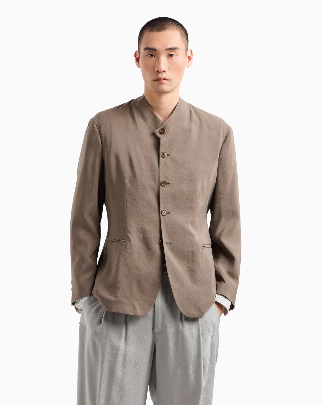 Washed silk blend single-breasted jacket Slide 3