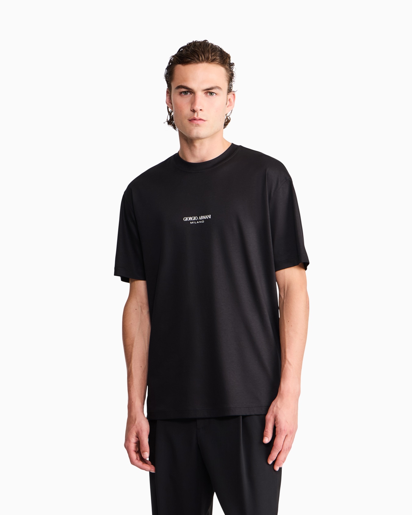 Cotton crew neck t-shirt in interlock with logo  Slide 3