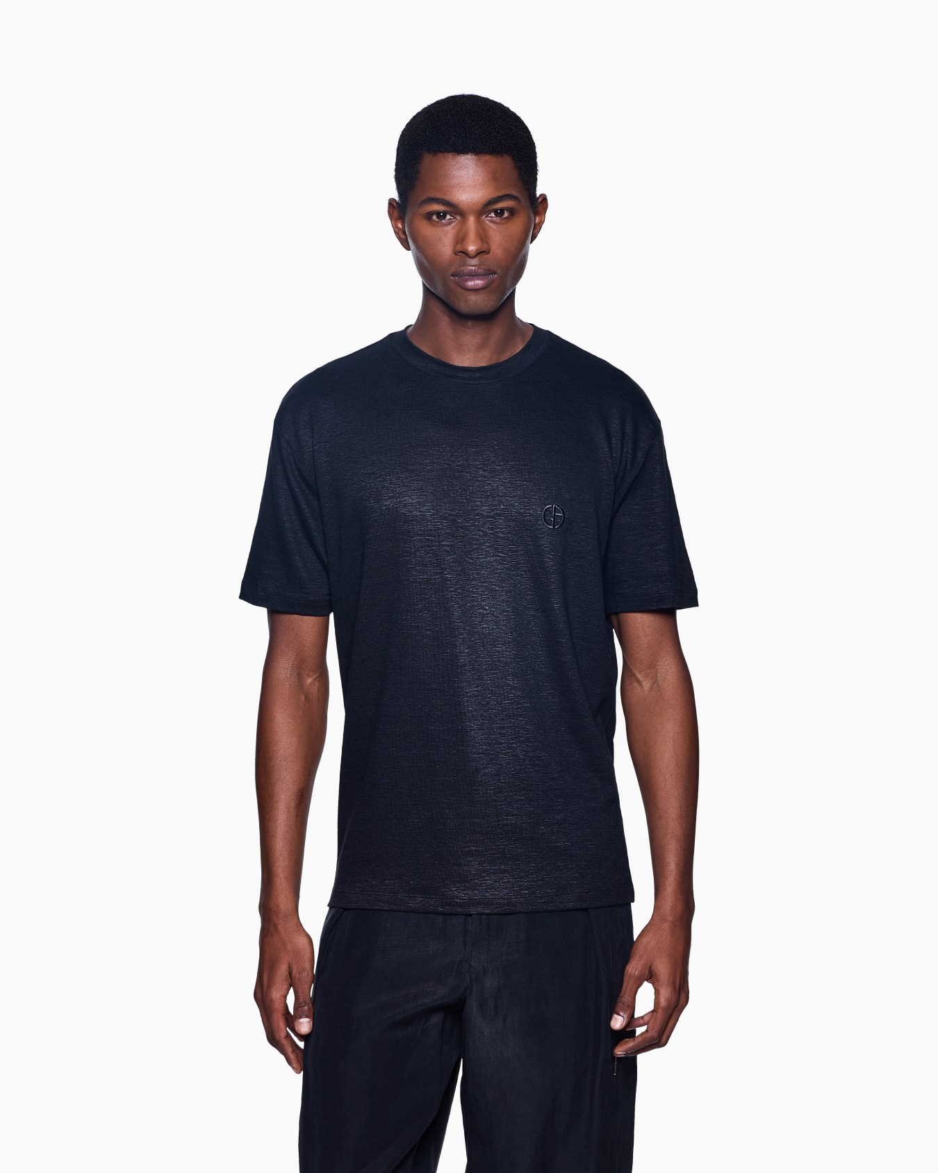 Stretch-linen crew-neck T-shirt Slide 3