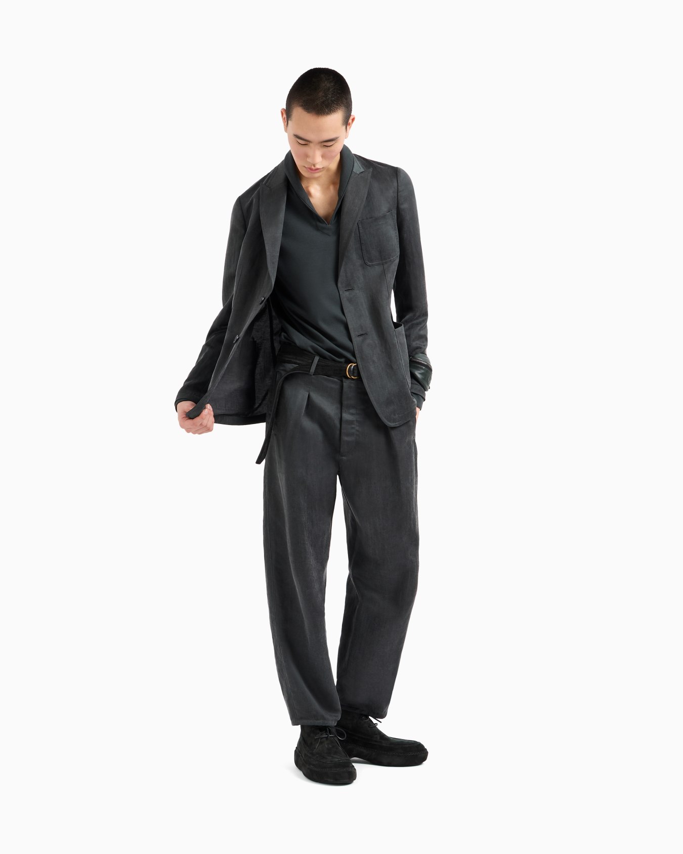 Pantalon à une pince en toile de lyocell et lin effet délavé Diapositive 2