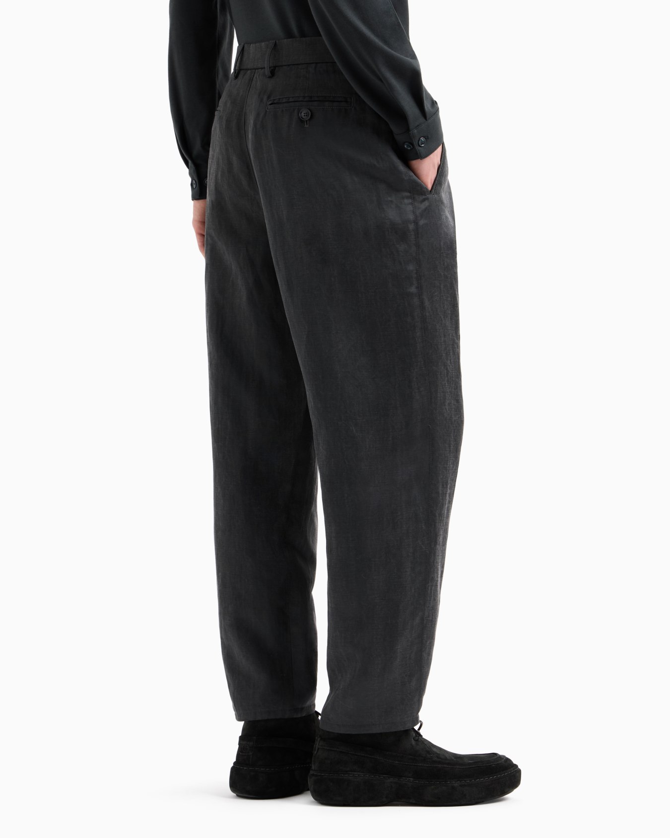 Pantalon à une pince en toile de lyocell et lin effet délavé Diapositive 3