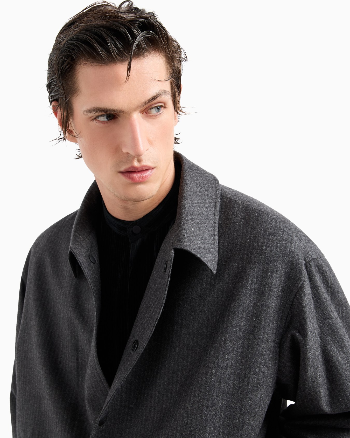Virgin wool and cashmere blouson with jacquard pinstripes Slide 5