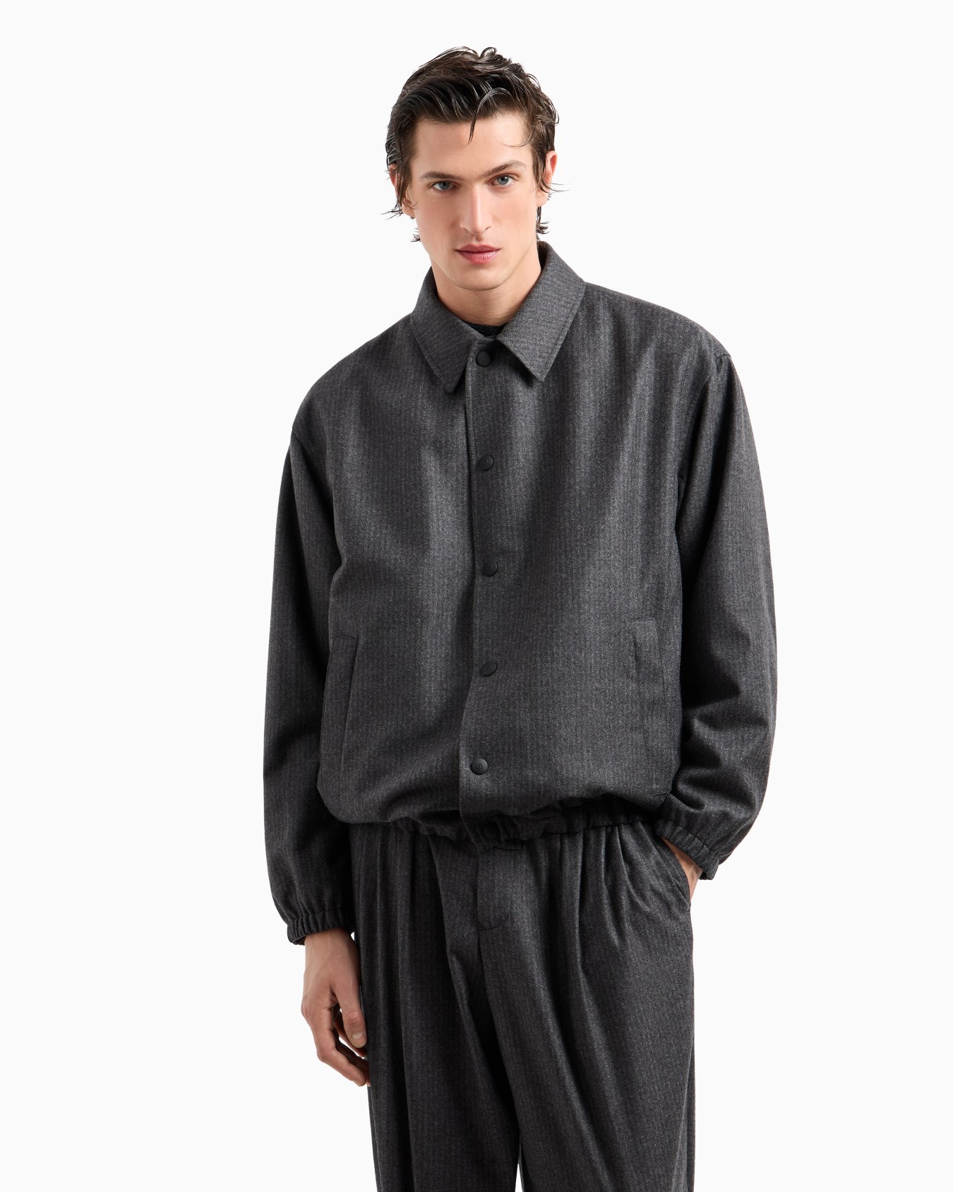 Virgin wool and cashmere blouson with jacquard pinstripes Slide 4