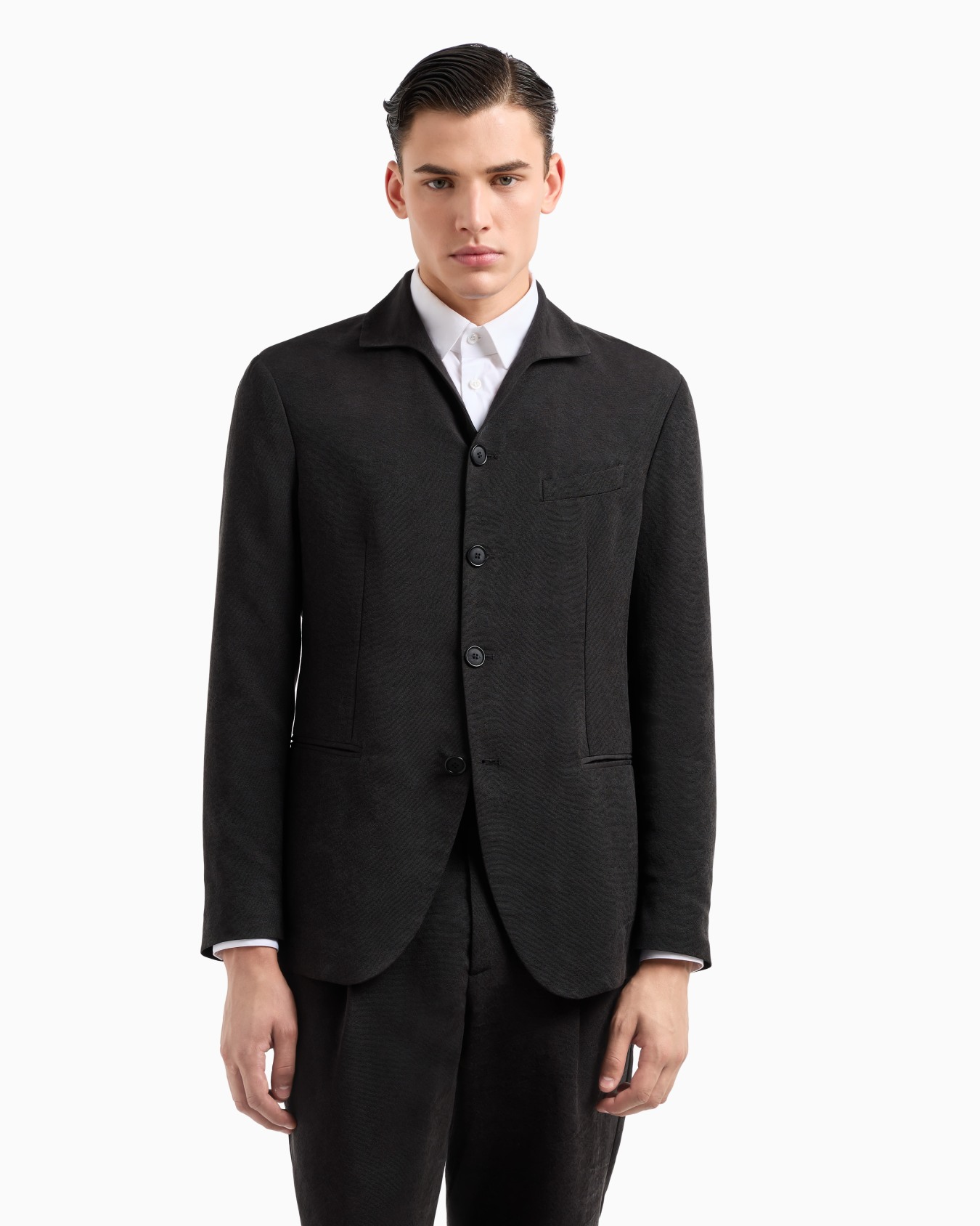 Veste à simple boutonnage en canneté de soie lavée Diapositive 4