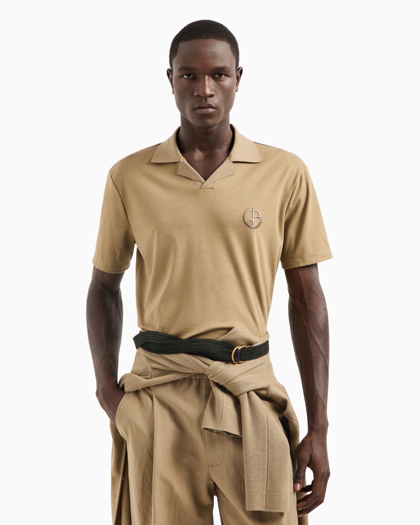Short-sleeved polo shirt in cotton and cashmere interlock Slide 5